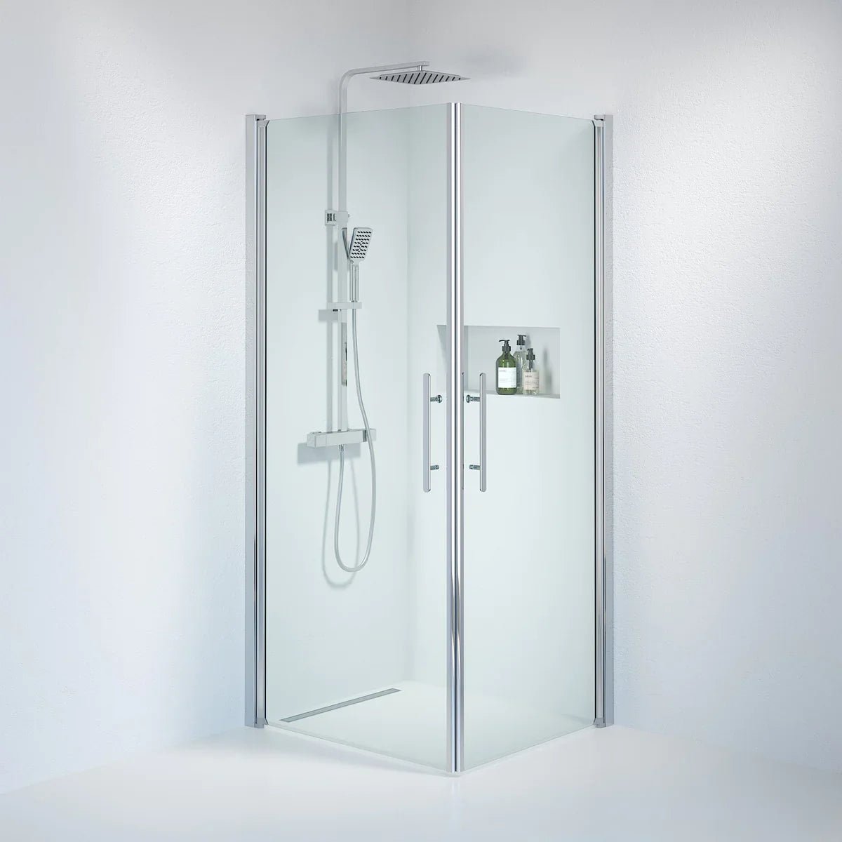 Vänern Duschhörn, Rak, Klarglas, Krom Profil - Duschhörna - BATH DELUXE - PRESTIGE - 36 - 809 - 60 - 50 - 00 - BATHDELUXE SWEDEN