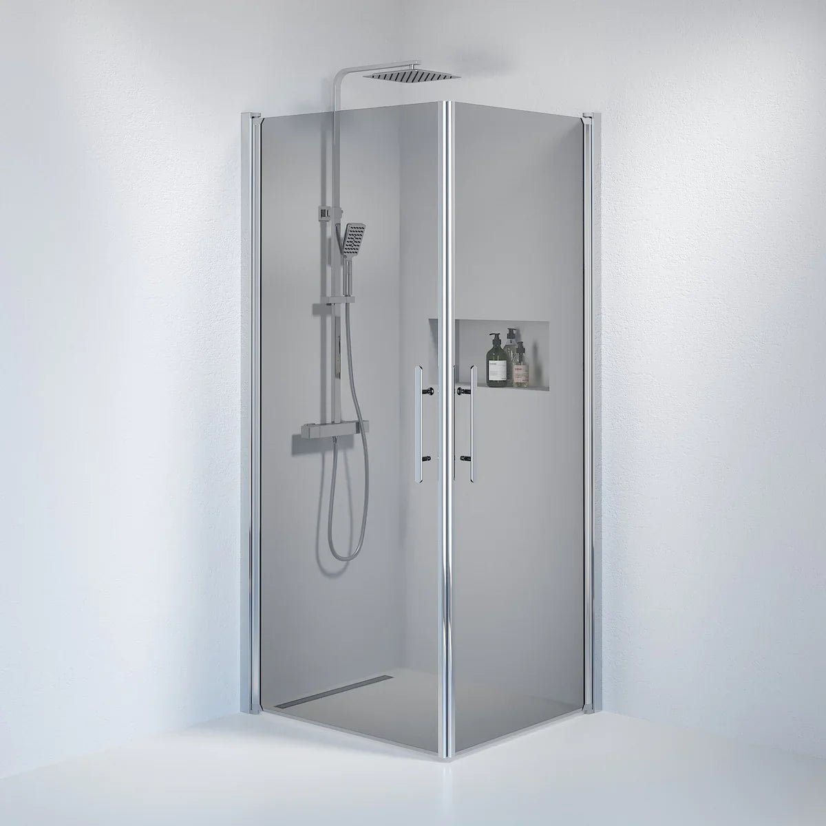 Vänern Duschhörn, Rak, Rökfärgat Glas, Krom Profil - Duschhörna - BATH DELUXE - PRESTIGE - 36 - 809 - 60 - 56 - 00 - BATHDELUXE SWEDEN