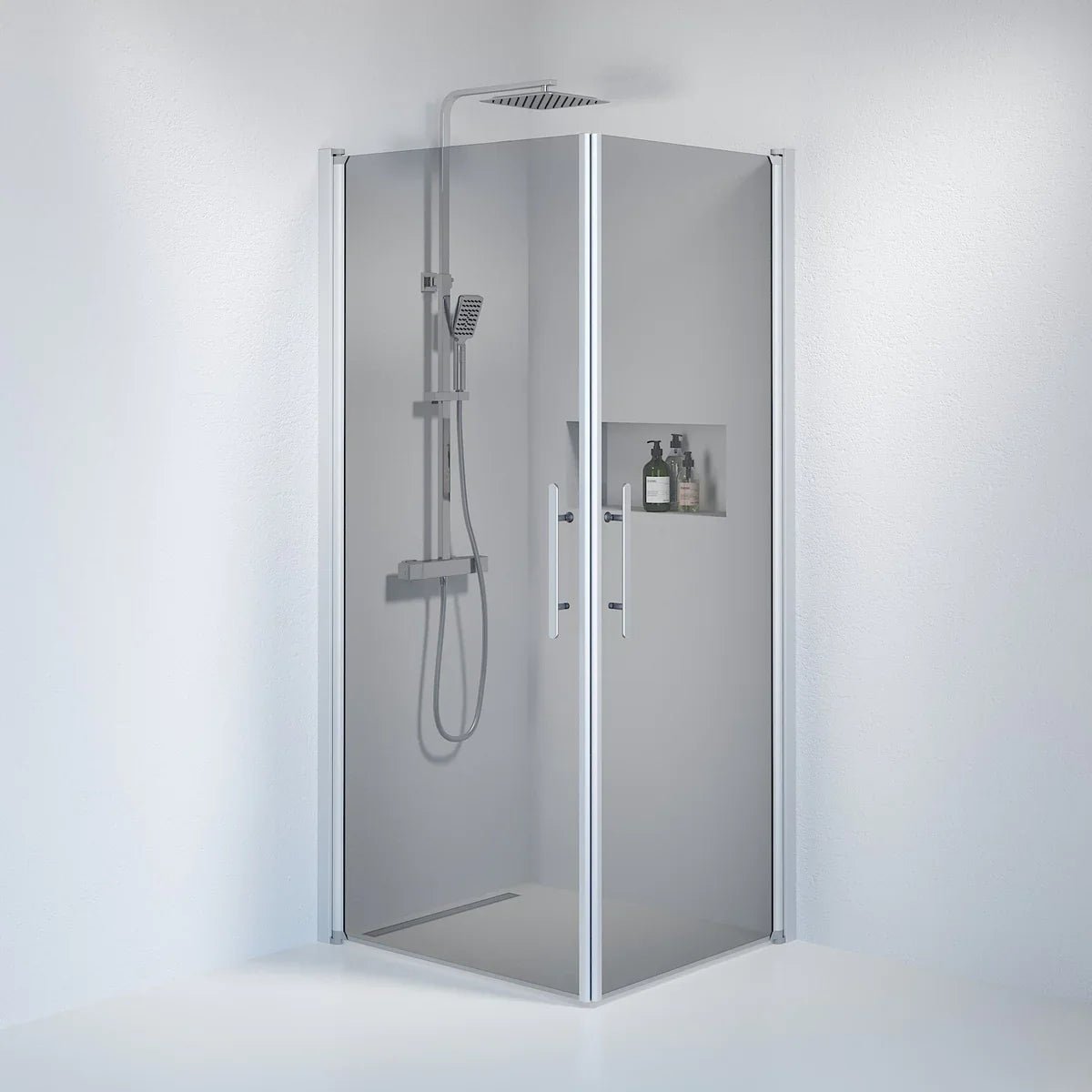 Vänern Duschhörn,Rak, Rökfärgat Glas, Borstad Aluminium Profil - Duschhörna - BATH DELUXE - PRESTIGE - 36 - 809 - 67 - 56 - 00 - BATHDELUXE SWEDEN
