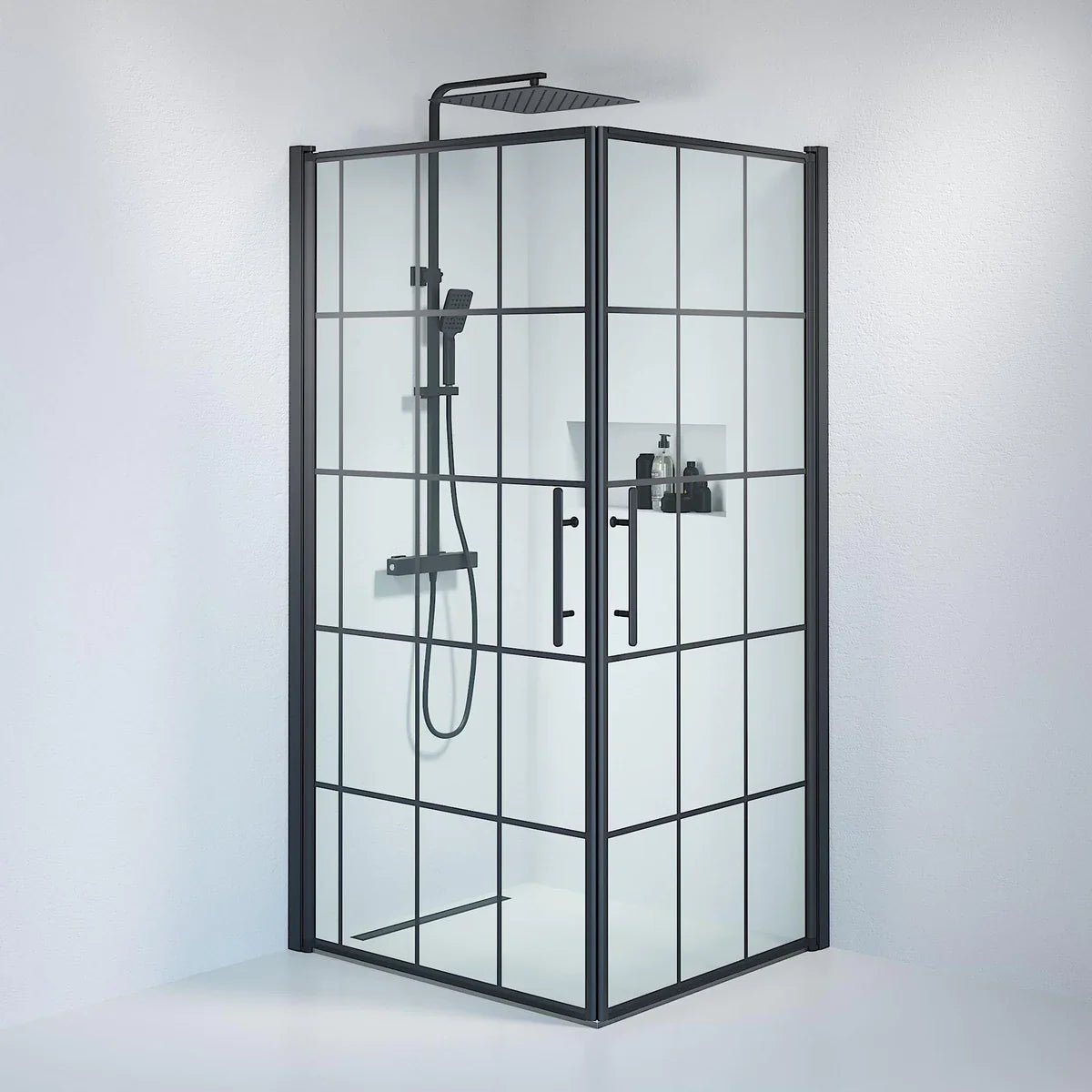 Vänern Duschhörn, Rak, Klarglas med Spröjs, Svart Profil - Duschhörna - BATH DELUXE - PRESTIGE - 36 - 901 - 02 - 49 - 01 - BATHDELUXE SWEDEN