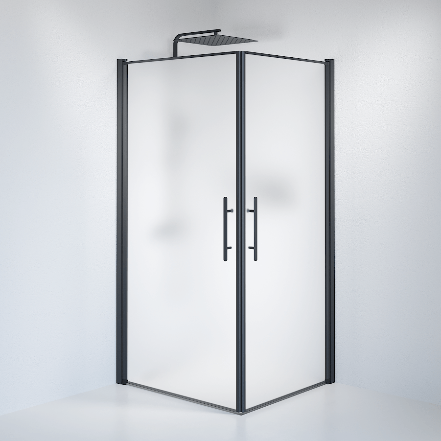 Vänern Duschhörn, Rak, Frostat Glas, Svart Profil - Duschhörna - BATH DELUXE - PRESTIGE - 36 - 901 - 02 - 55 - 00 - BATHDELUXE SWEDEN