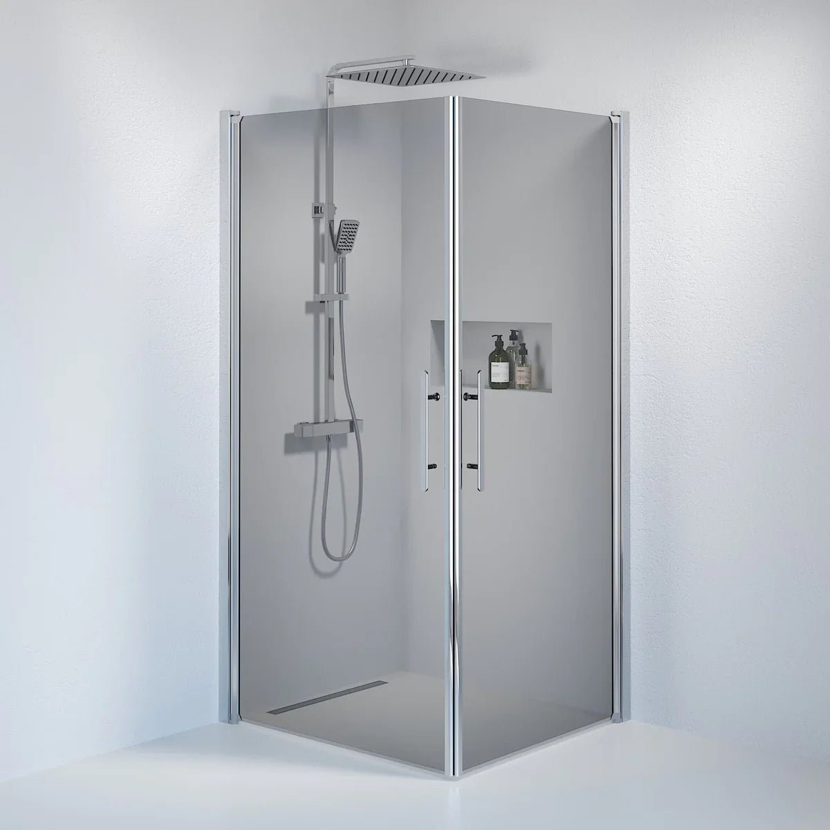 Vänern Duschhörn, Rak, Rökfärgat Glas, Krom Profil - Duschhörna - BATH DELUXE - PRESTIGE - 36 - 901 - 60 - 56 - 00 - BATHDELUXE SWEDEN