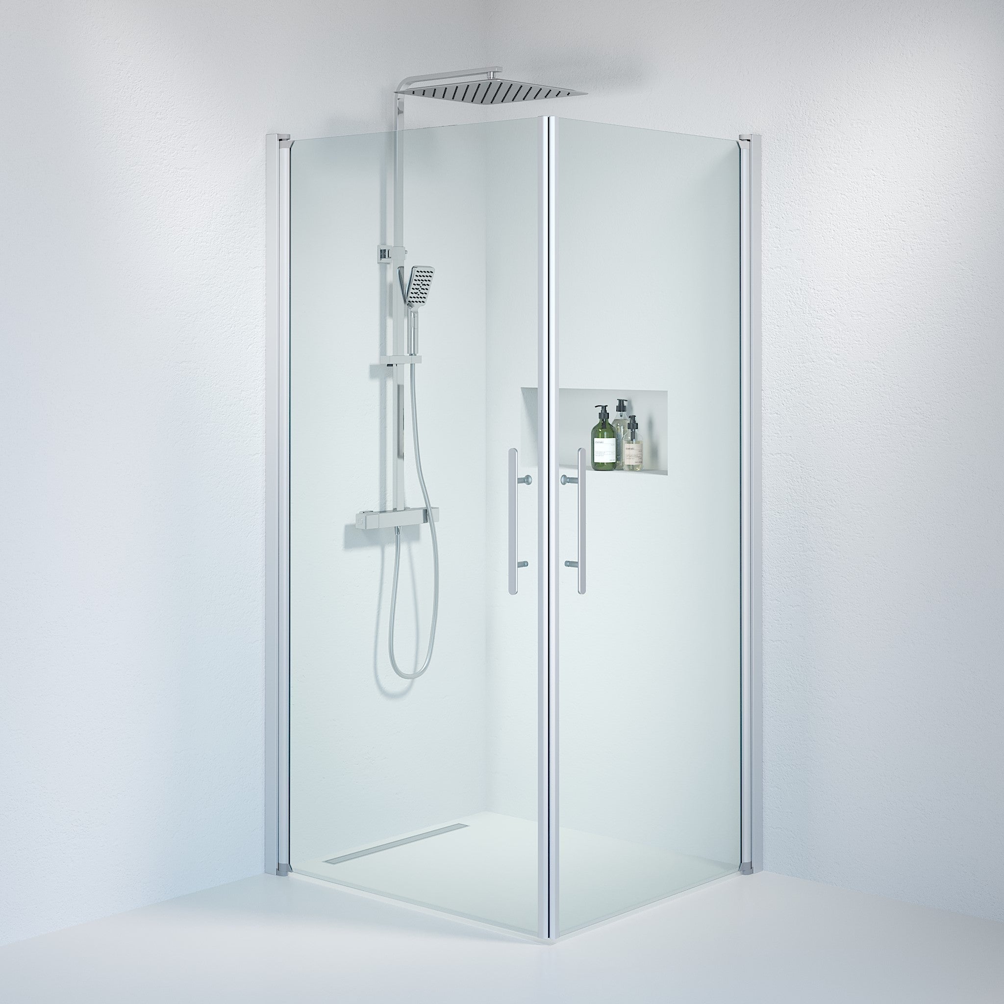 Kvadratisk - Klar, Duschset - Kvadratisk, Klar/Satin - 90 cm - Duschkabinset - Kod - BATH DELUXE - PRESTIGE - 36-901-67-50-00 - BATHDELUXE SWEDEN