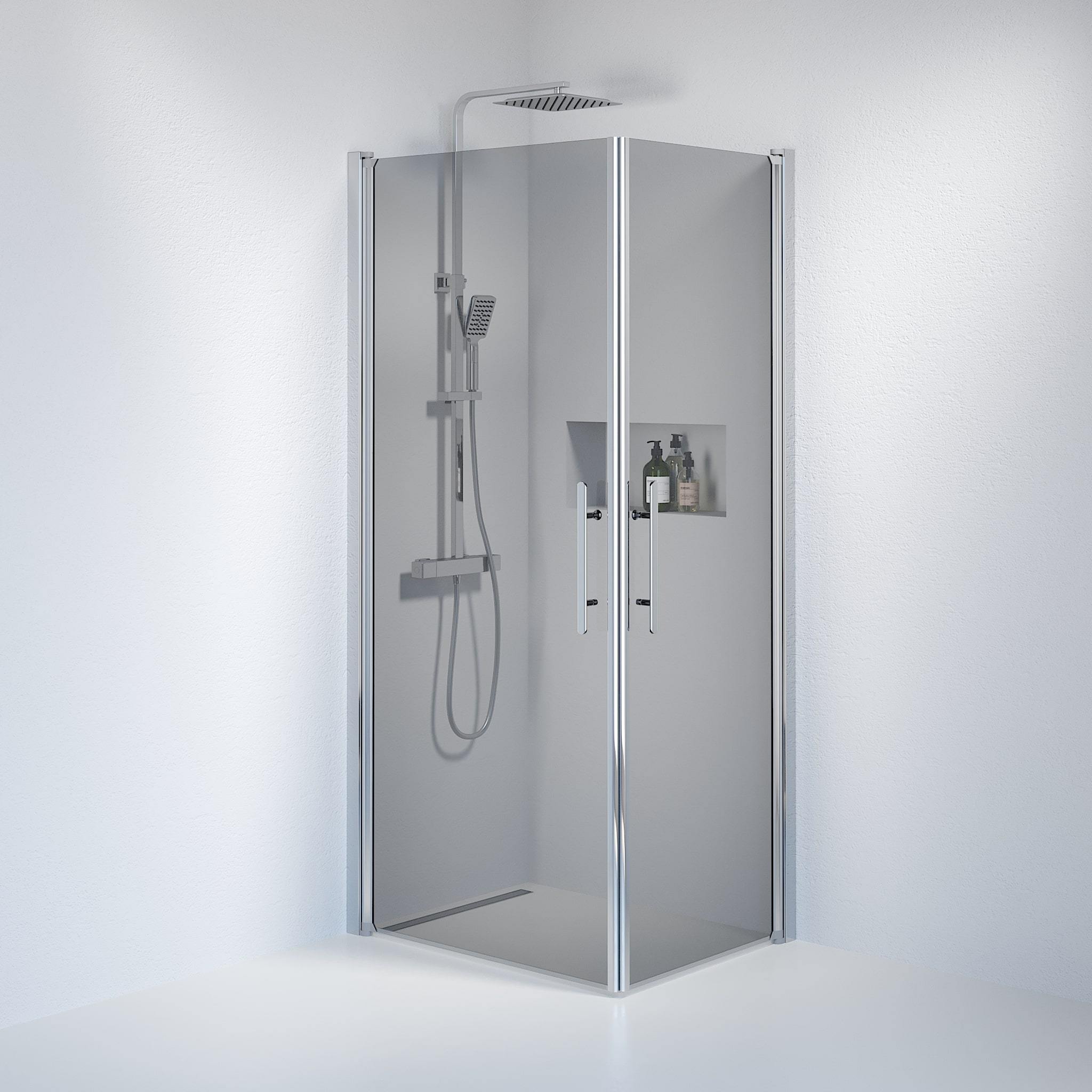 Kvadratisk - Rökt, Duschset - Kvadratisk, Rökt/Krom - 90 cm - Duschkabinset - Kod - BATH DELUXE - PRESTIGE - 36-909-60-56-00 - BATHDELUXE SWEDEN