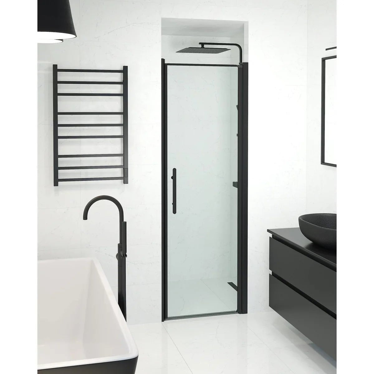 Vänern Niche Duschdörr, Klar Glas, Svart Profil - Nischduschar - BATH DELUXE - PRESTIGE - 38 - 070 - 00 - 50 - 00 - BATHDELUXE SWEDEN