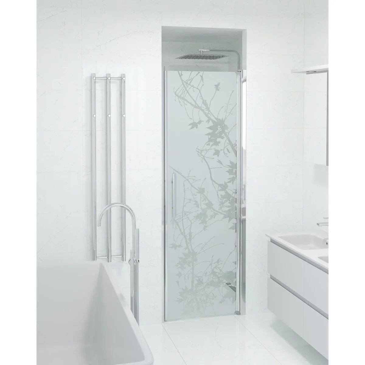 Vänern Niche Duschdörr, Frostat Decor Glas, Krom Profil - Nischduschar - BATH DELUXE - PRESTIGE - 38 - 070 - 00 - 54 - 00 - BATHDELUXE SWEDEN