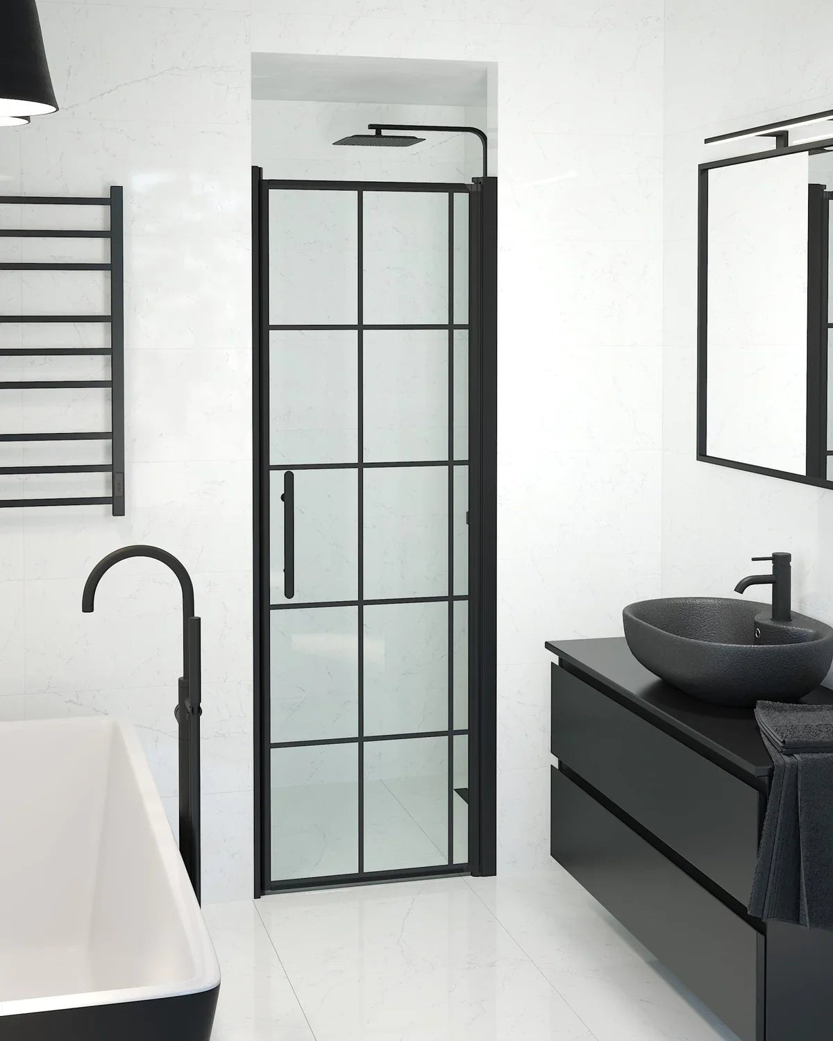 Vänern Niche Duschdörr, Klarglas med Spröjs, Svart Profil - Nischduschar - BATH DELUXE - PRESTIGE - 38 - 070 - 00 - 59 - 00 - BATHDELUXE SWEDEN
