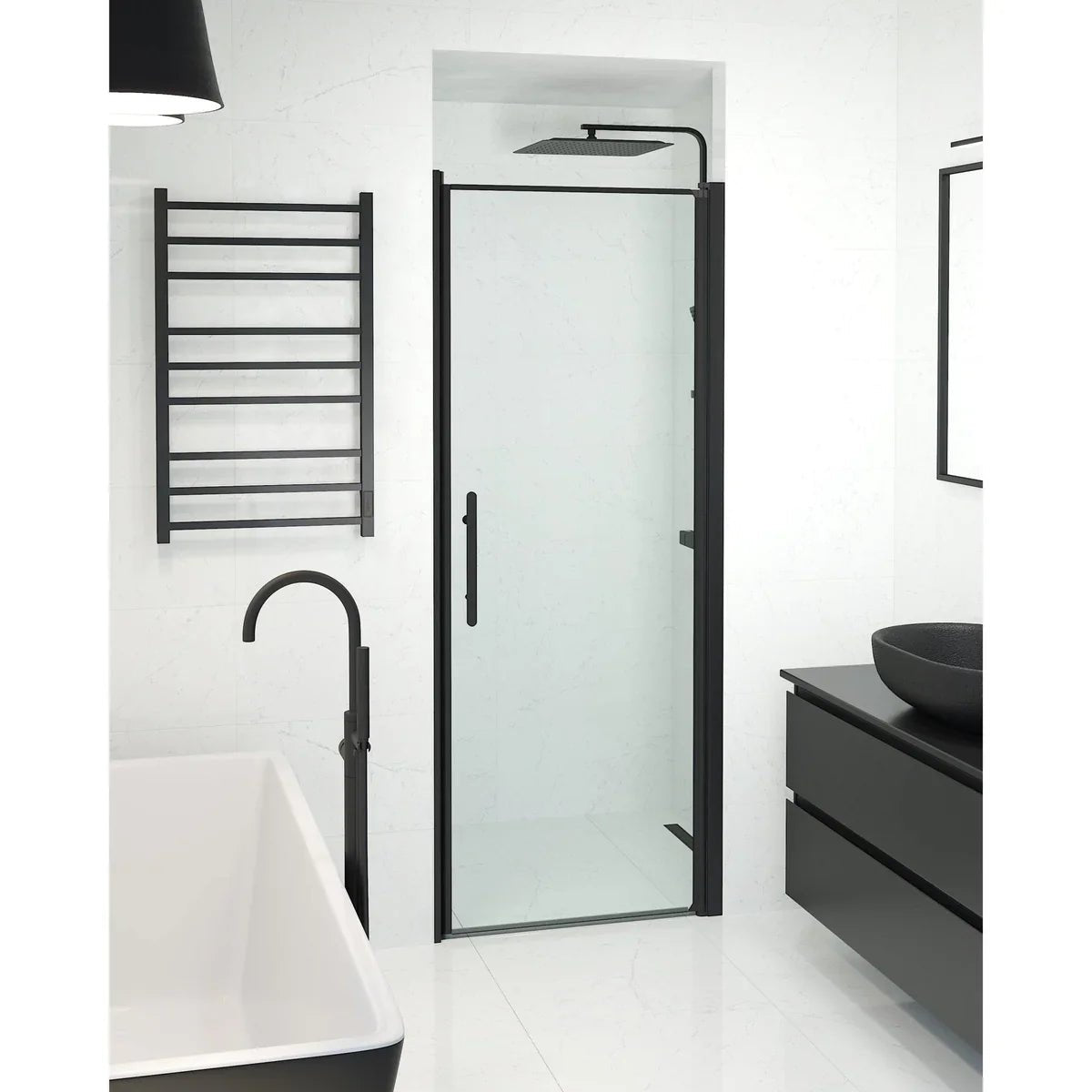 Vänern Niche Duschdörr, Klar Glas, Svart Profil - Nischduschar - BATH DELUXE - PRESTIGE - 38 - 080 - 00 - 50 - 00 - BATHDELUXE SWEDEN