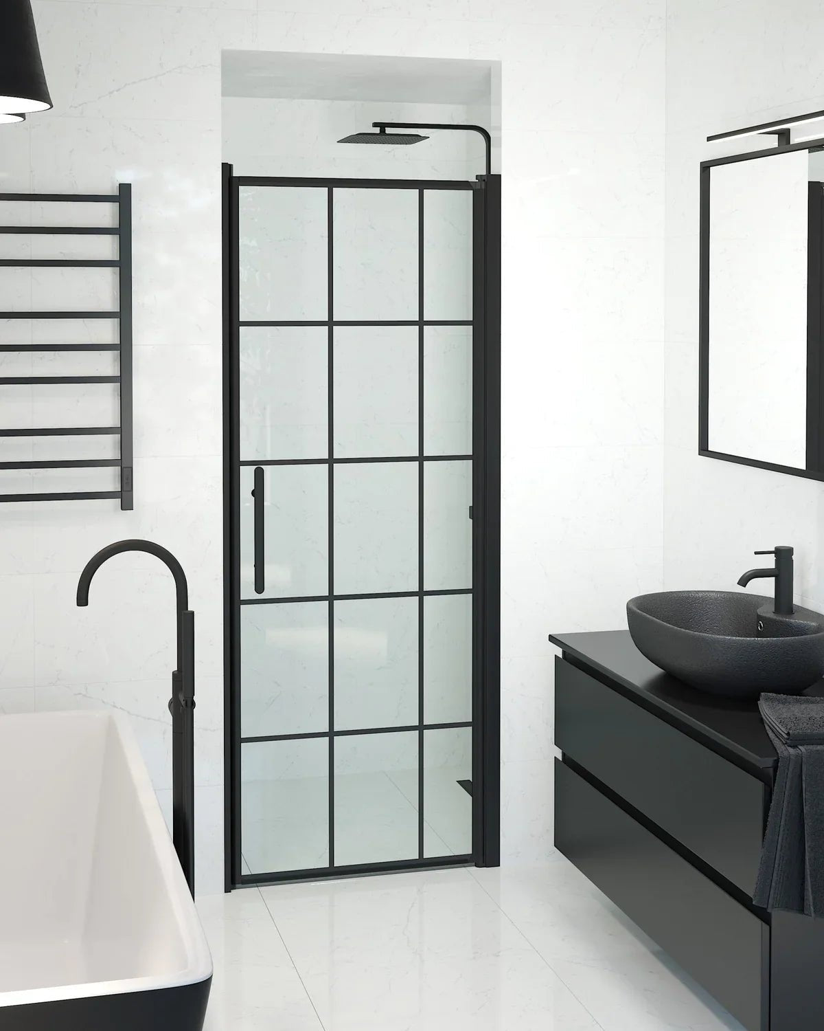 Vänern Niche Duschdörr, Klarglas med Spröjs, Svart Profil - Nischduschar - BATH DELUXE - PRESTIGE - 38 - 080 - 00 - 59 - 00 - BATHDELUXE SWEDEN