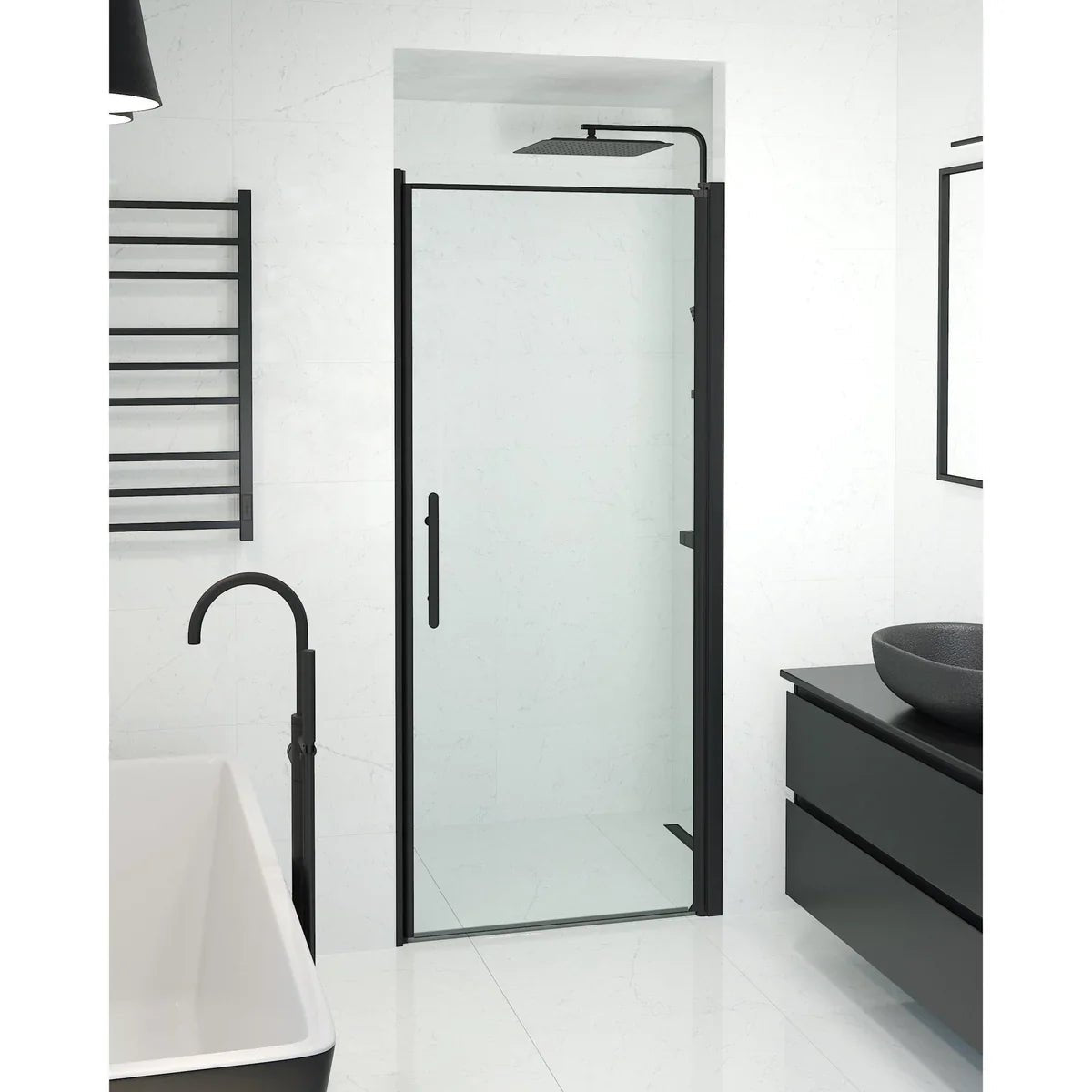 Vänern Niche Duschdörr, Klar Glas, Svart Profil - Nischduschar - BATH DELUXE - PRESTIGE - 38 - 090 - 00 - 50 - 00 - BATHDELUXE SWEDEN