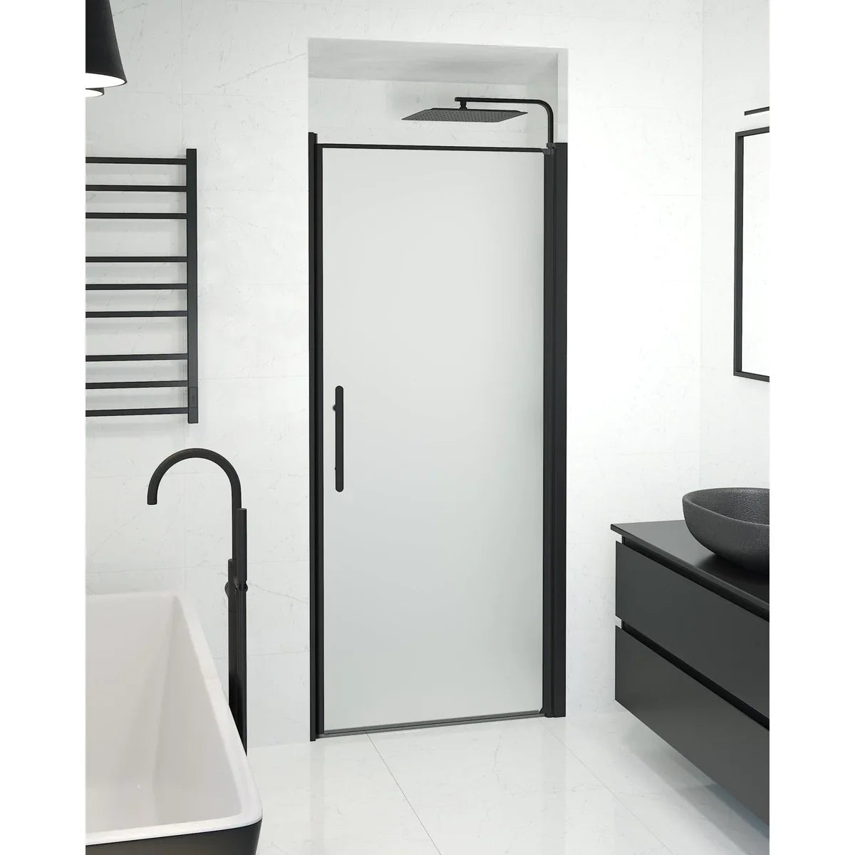 Vänern Niche Duschdörr, Frostat Glas, Svart Profil - Nischduschar - BATH DELUXE - PRESTIGE - 38 - 090 - 00 - 55 - 00 - BATHDELUXE SWEDEN