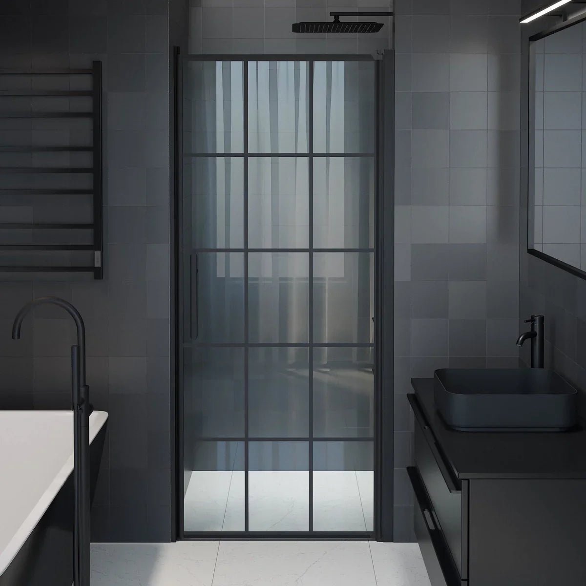 Vänern Niche Duschdörr, Klarglas med Spröjs, Svart Profil - Nischduschar - BATH DELUXE - PRESTIGE - 38 - 090 - 00 - 59 - 00 - BATHDELUXE SWEDEN