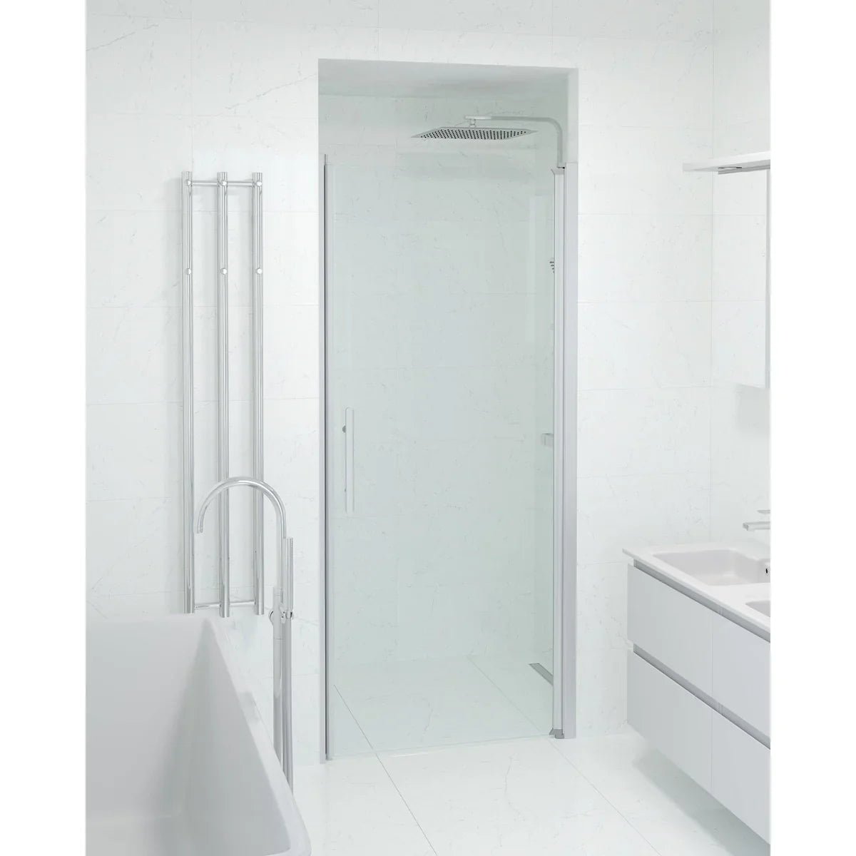 Vänern Niche Duschdörr, Klarglas, Borstad Aluminium Profil - Nischduschar - BATH DELUXE - PRESTIGE - 38 - 090 - 02 - 50 - 00 - BATHDELUXE SWEDEN