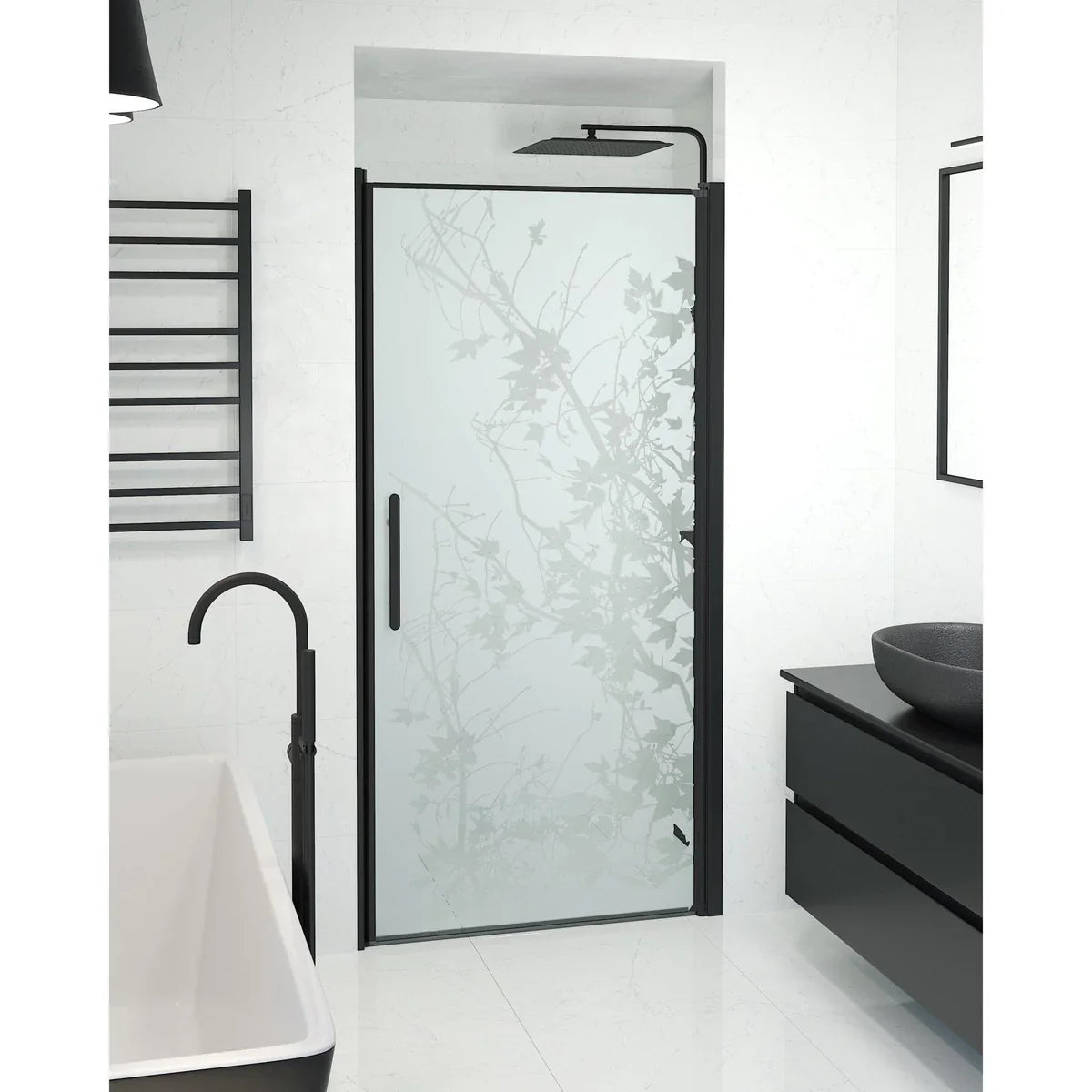 Vänern Niche Duschdörr, Frostat Decor Glas, Svart Profil - Nischduschar - BATH DELUXE - PRESTIGE - 38 - 100 - 00 - 54 - 00 - BATHDELUXE SWEDEN