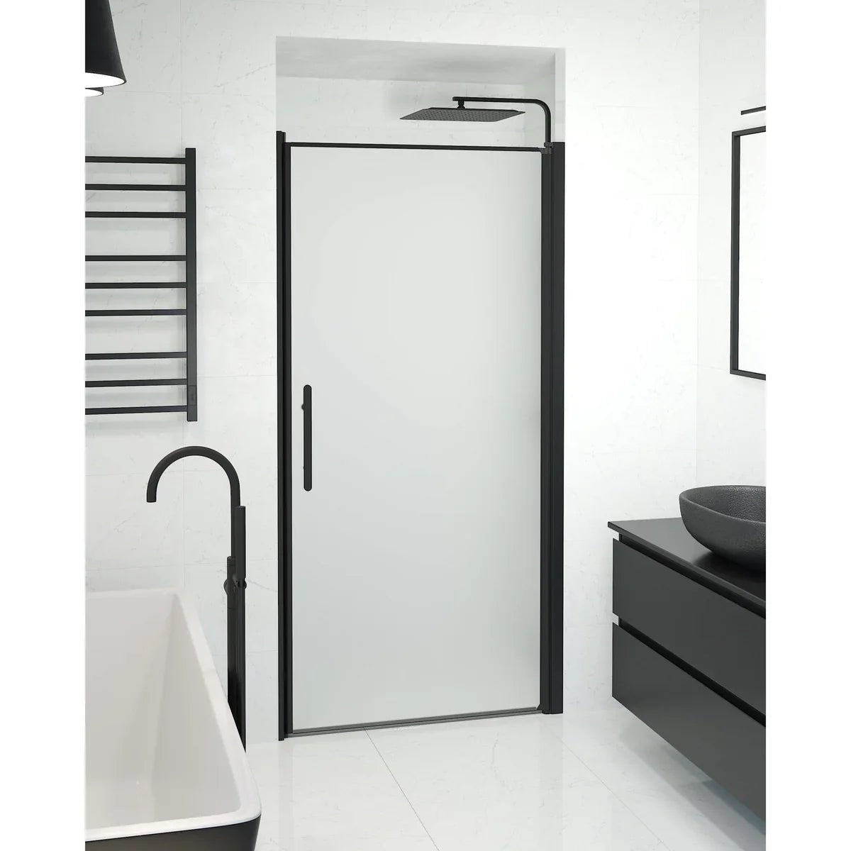 Vänern Niche Duschdörr, Frostat Glas, Svart Profil - Nischduschar - BATH DELUXE - PRESTIGE - 38 - 100 - 00 - 55 - 00 - BATHDELUXE SWEDEN