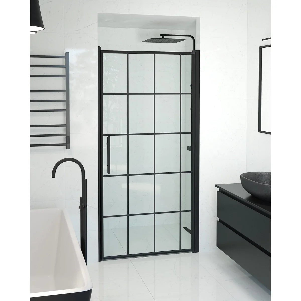 Vänern Niche Duschdörr, Klarglas med Spröjs, Svart Profil - Nischduschar - BATH DELUXE - PRESTIGE - 38 - 100 - 00 - 59 - 00 - BATHDELUXE SWEDEN