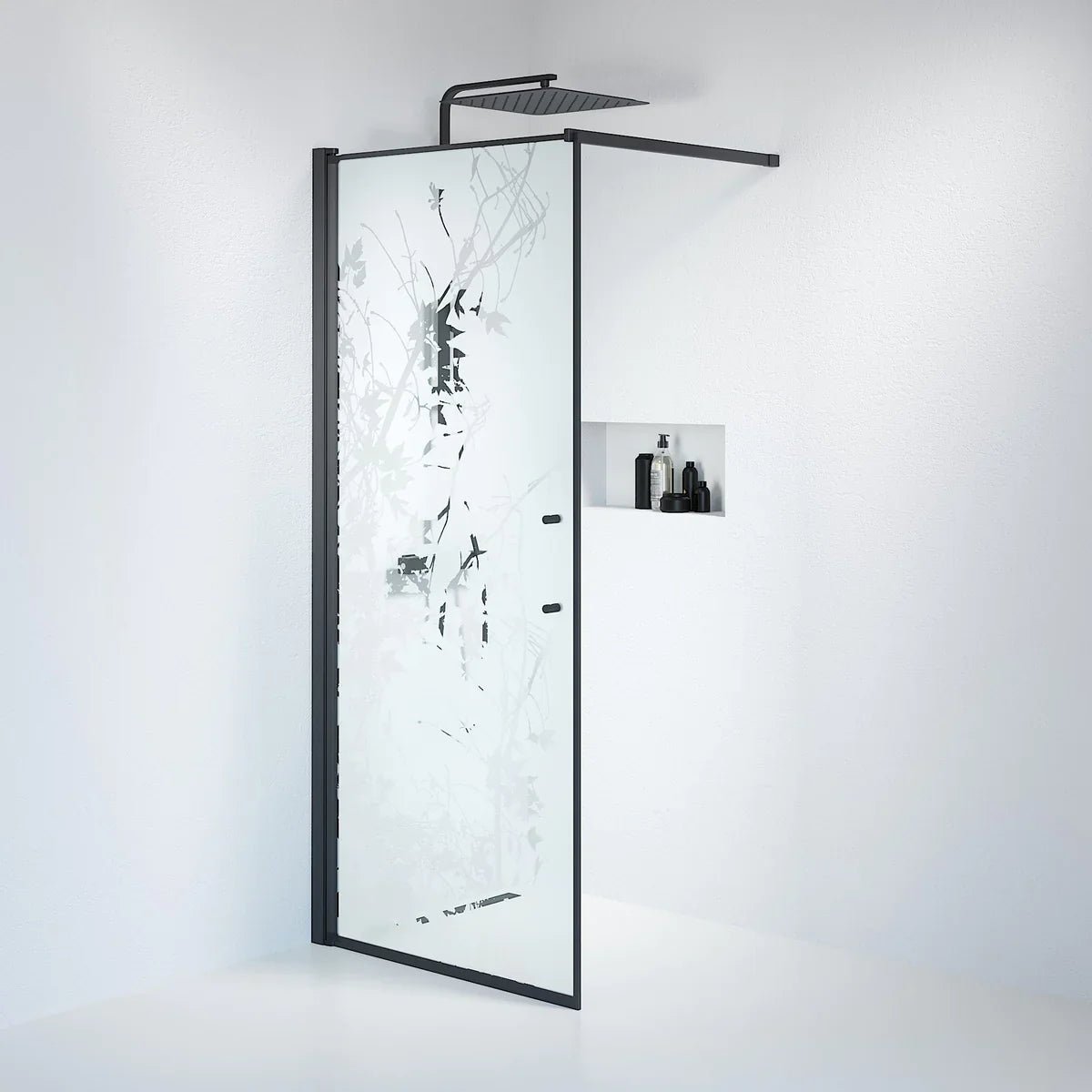 Vänern Duschvägg, Frostat Decor Glas, Svart Profil - Duschväggar - BATH DELUXE - PRESTIGE - 39 - 080 - 02 - 54 - 00 - BATHDELUXE SWEDEN