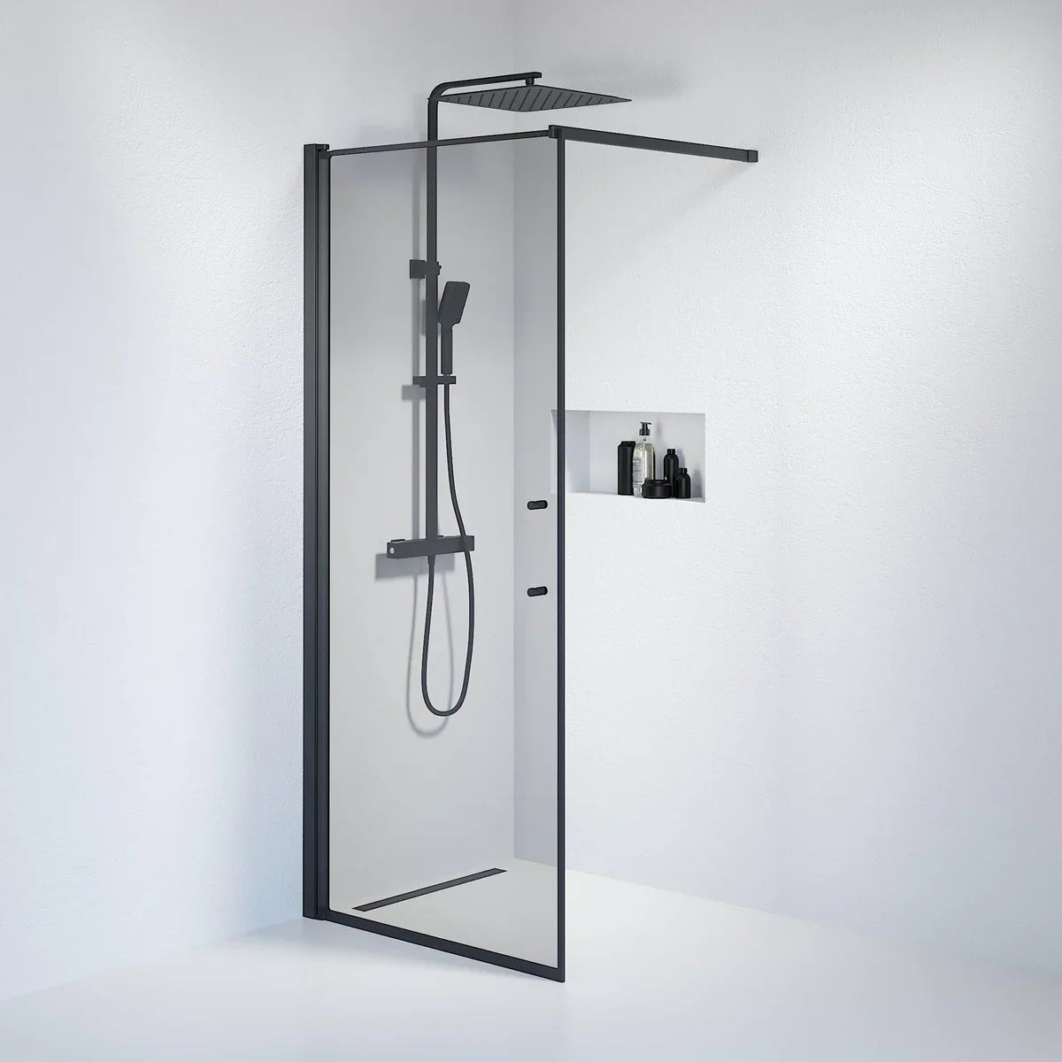 Vänern Duschvägg, Rökfärgat Glas, Svart Profil - Duschväggar - BATH DELUXE - PRESTIGE - 39 - 090 - 02 - 56 - 00 - BATHDELUXE SWEDEN