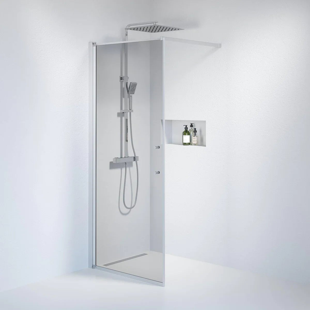 Vänern Duschvägg, Rökfärgat Glas, Borstad Aluminium Profil - Duschväggar - BATH DELUXE - PRESTIGE - 39 - 090 - 67 - 56 - 00 - BATHDELUXE SWEDEN
