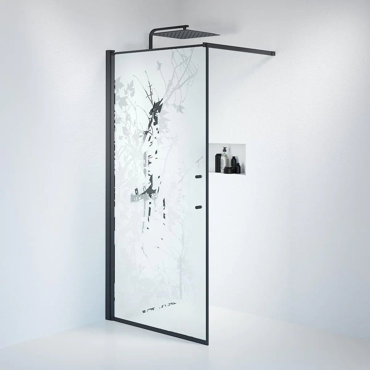 Vänern Duschvägg, Frostat Decor Glas, Svart Profil - Duschväggar - BATH DELUXE - PRESTIGE - 39 - 100 - 02 - 54 - 00 - BATHDELUXE SWEDEN