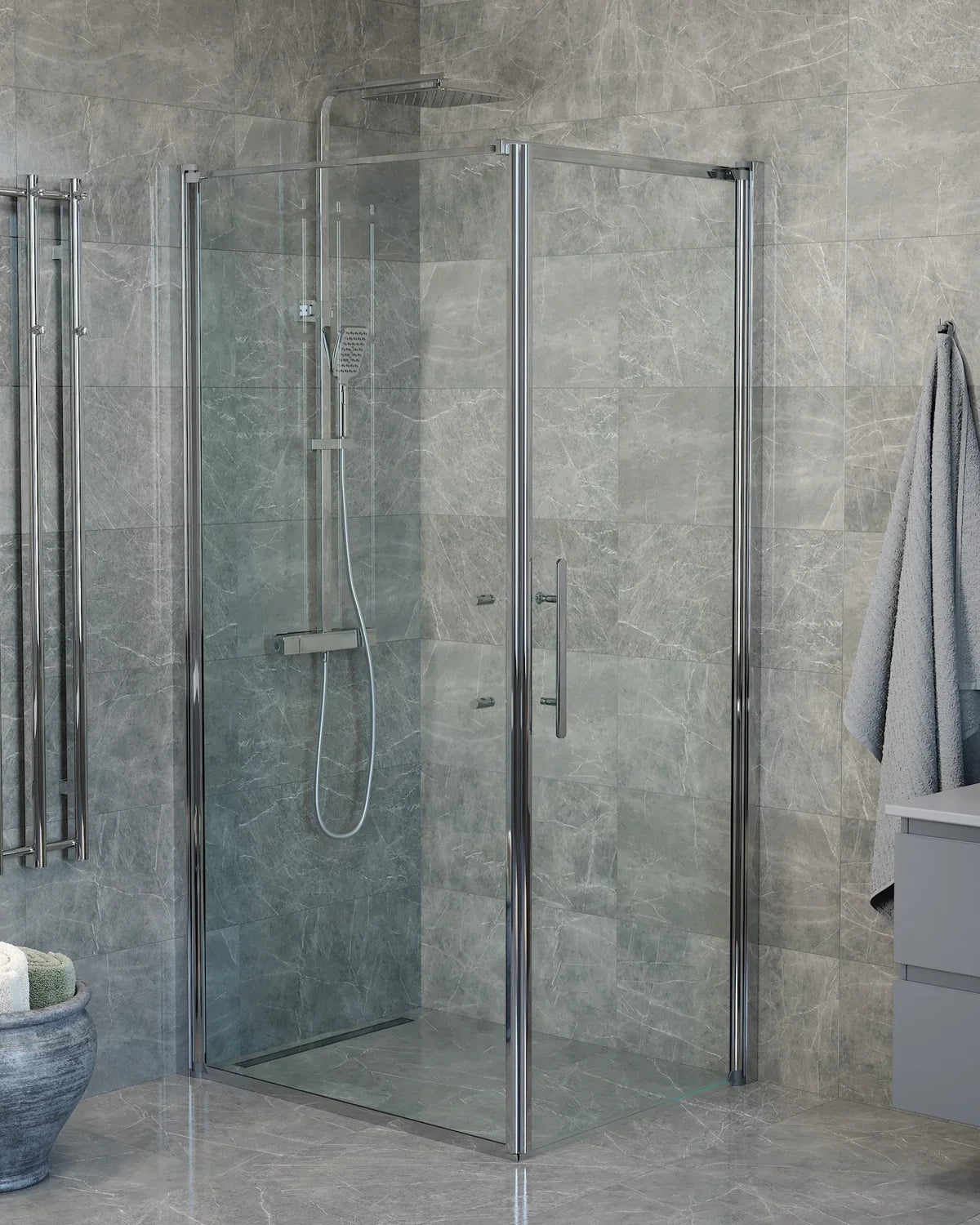 Vänern Duschhörn, Dörr + Vägg, Klarglas, Krom Profil - Duschhörna - BATH DELUXE - PRESTIGE - 40 - 108 - 01 - 50 - 00 - BATHDELUXE SWEDEN