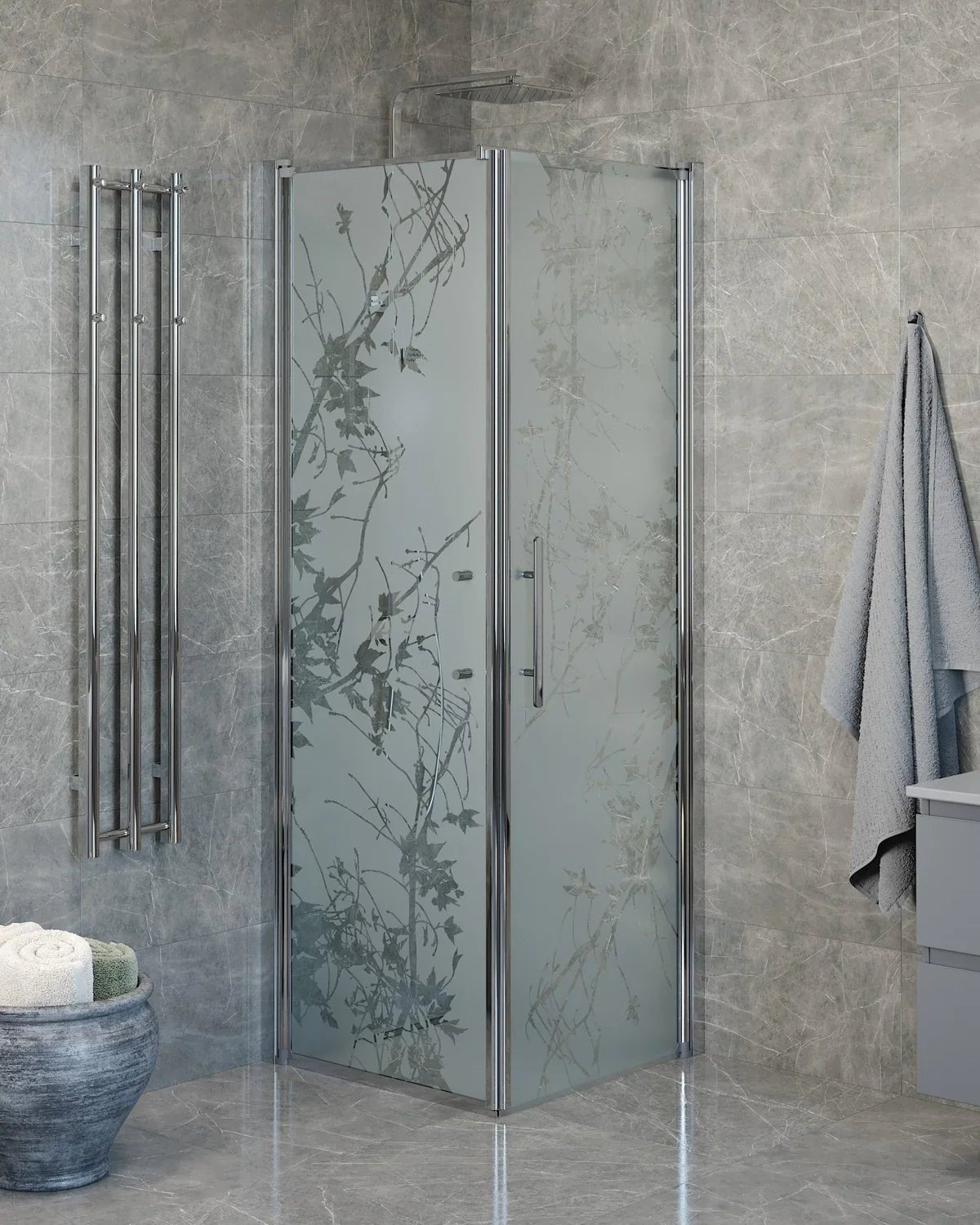 Vänern Duschhörn, Dörr + Vägg, Frostat Decor Glas, Krom Profil - Duschhörna - BATH DELUXE - PRESTIGE - 40 - 707 - 01 - 54 - 00 - BATHDELUXE SWEDEN