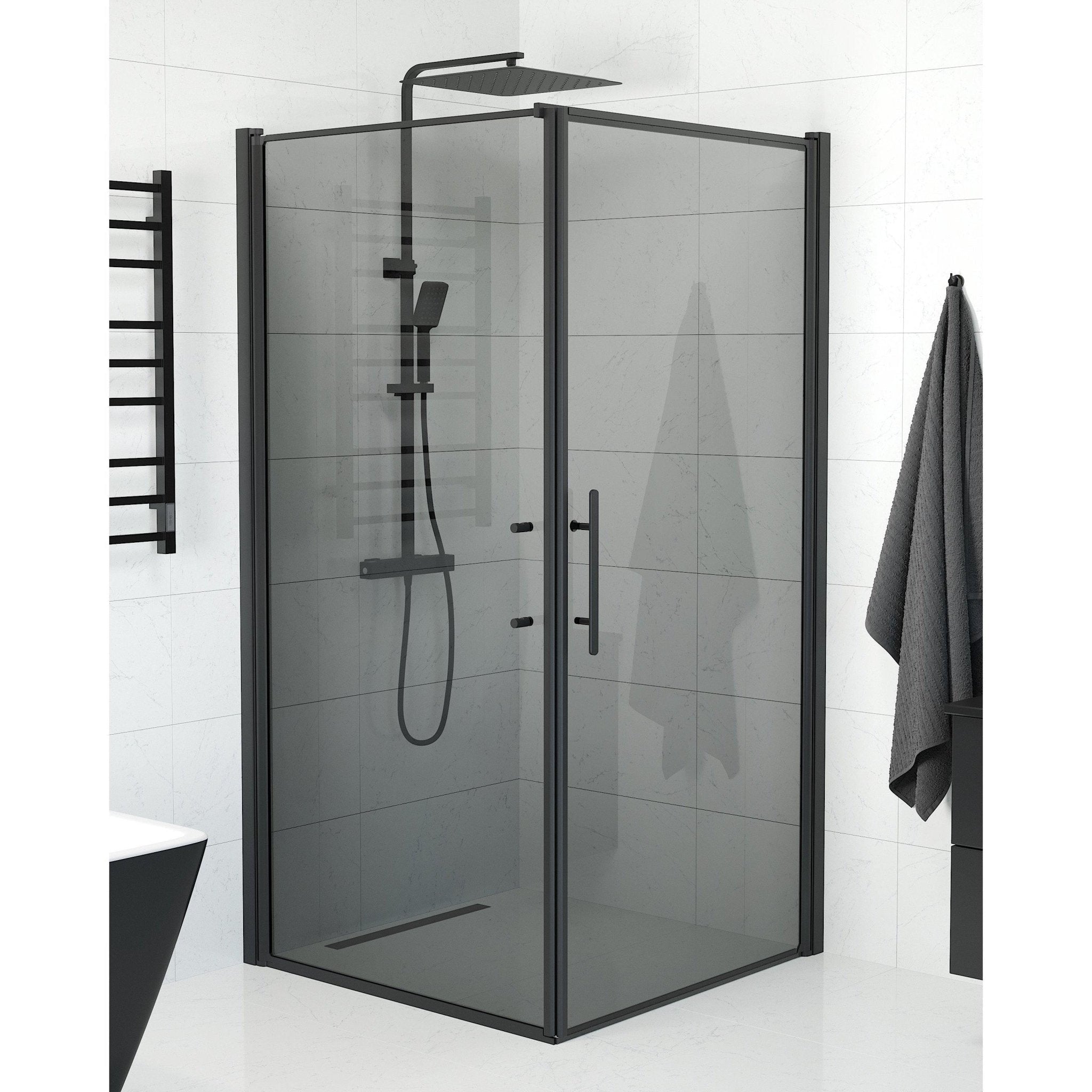 Vägg + Dörr - Rökt, Duschset - Vägg &amp; Dörr, Rökt/Svart - 80 cm - Duschkabinset - Kod - BATH DELUXE - PRESTIGE - 40-807-00-56-00 - BATHDELUXE SWEDEN