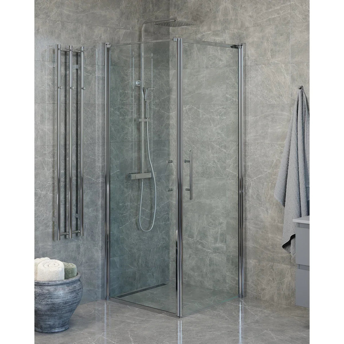 Vänern Duschhörn, Dörr + Vägg, Klarglas, Krom Profil - Duschhörna - BATH DELUXE - PRESTIGE - 40 - 808 - 01 - 50 - 00 - BATHDELUXE SWEDEN