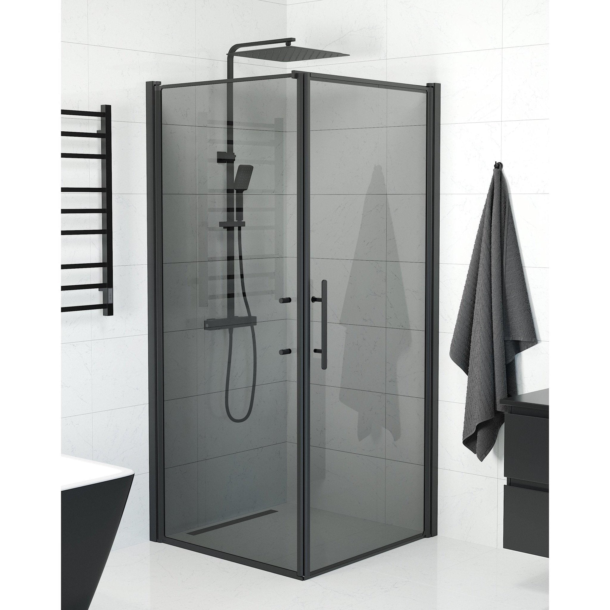 Vägg + Dörr - Rökt, Duschset - Vägg &amp; Dörr, Rökt/Svart - 90 cm - Duschkabinset - Kod - BATH DELUXE - PRESTIGE - 40-907-00-56-00 - BATHDELUXE SWEDEN