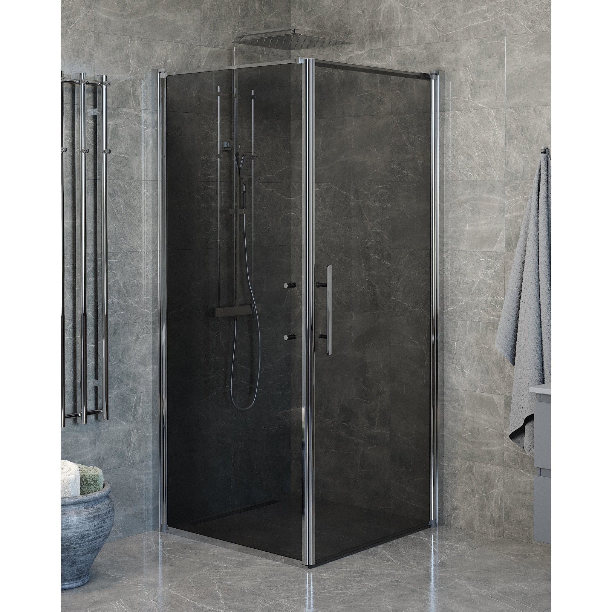 Vägg + Dörr - Rökt, Duschset - Vägg &amp; Dörr, Rökt/Krom - 90 cm - Duschkabinset - Kod - BATH DELUXE - PRESTIGE - 40-907-01-56-00 - BATHDELUXE SWEDEN