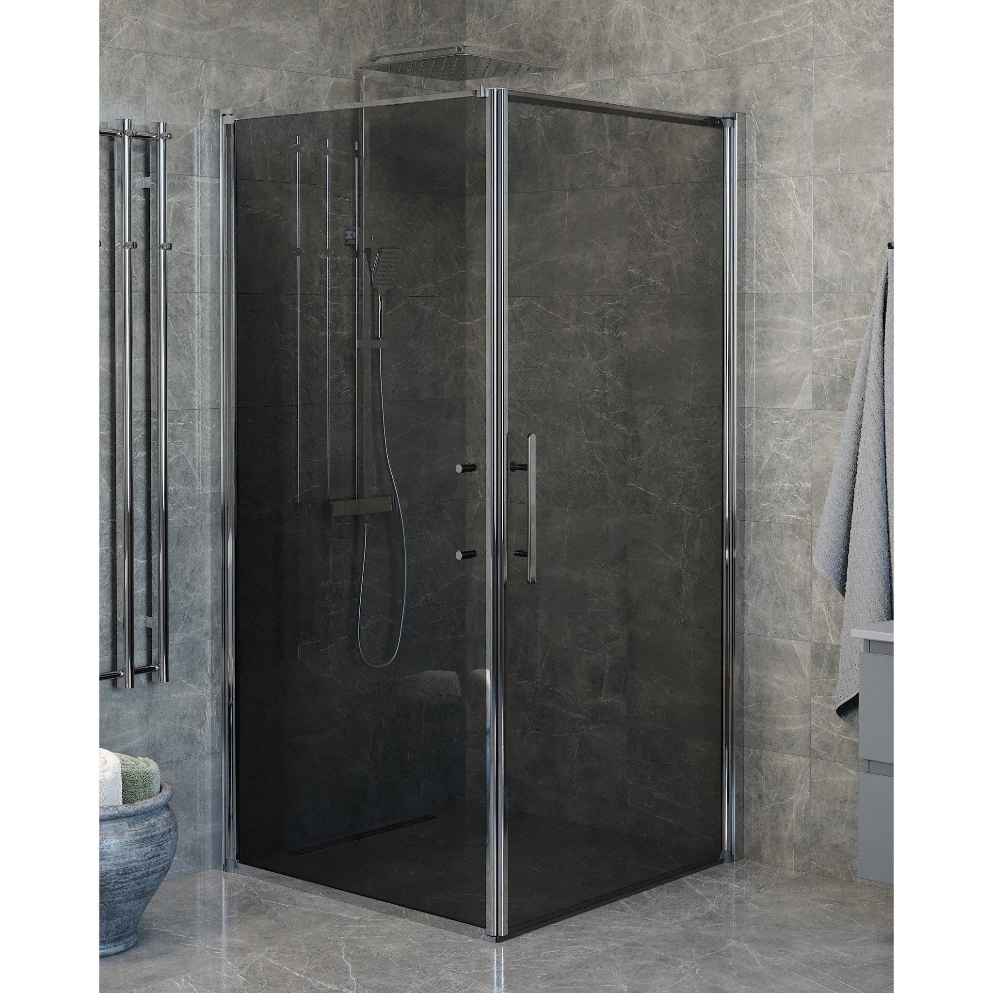 Vägg + Dörr - Rökt, Duschset - Vägg &amp; Dörr, Rökt/Krom - 90 cm - Duschkabinset - Kod - BATH DELUXE - PRESTIGE - 40-908-01-56-00 - BATHDELUXE SWEDEN