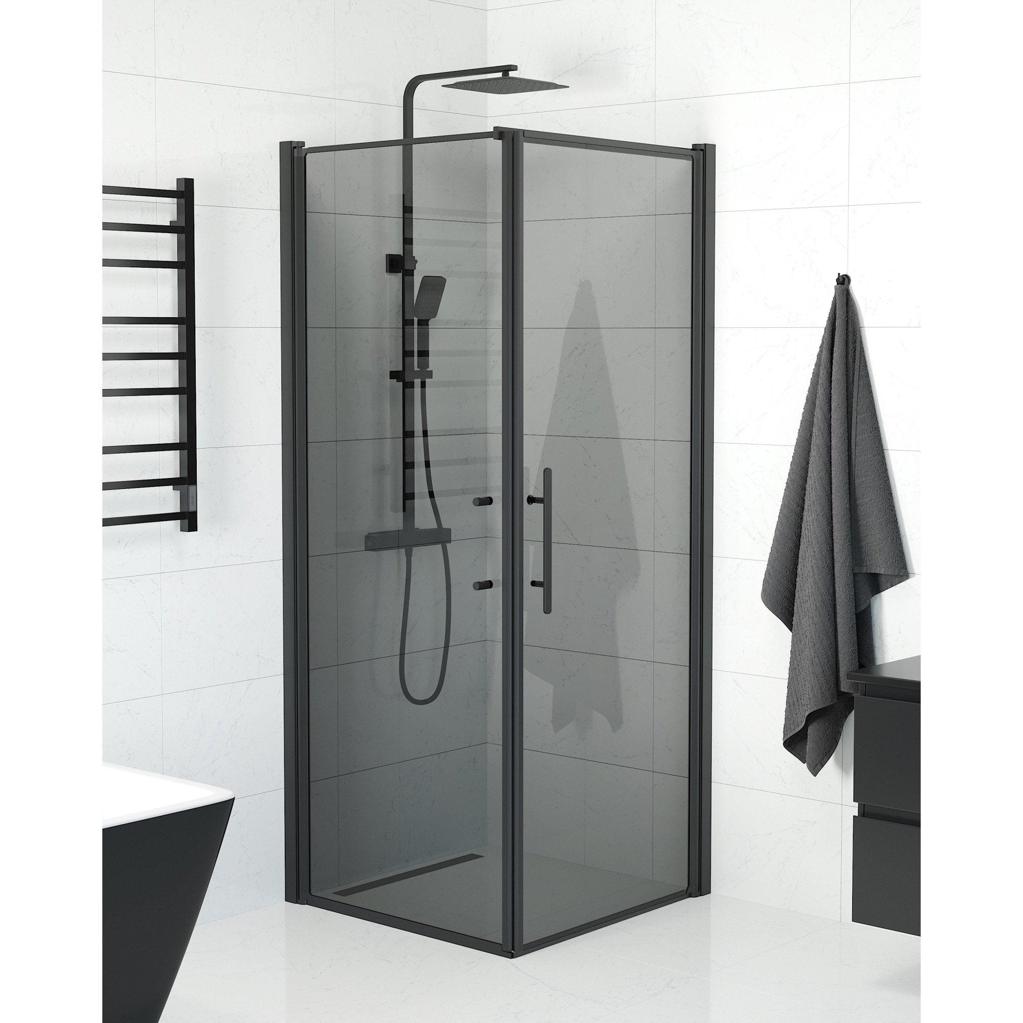 Vägg + Dörr - Rökt, Duschset - Vägg &amp; Dörr, Rökt/Svart - 90 cm - Duschkabinset - Kod - BATH DELUXE - PRESTIGE - 40-909-00-56-00 - BATHDELUXE SWEDEN