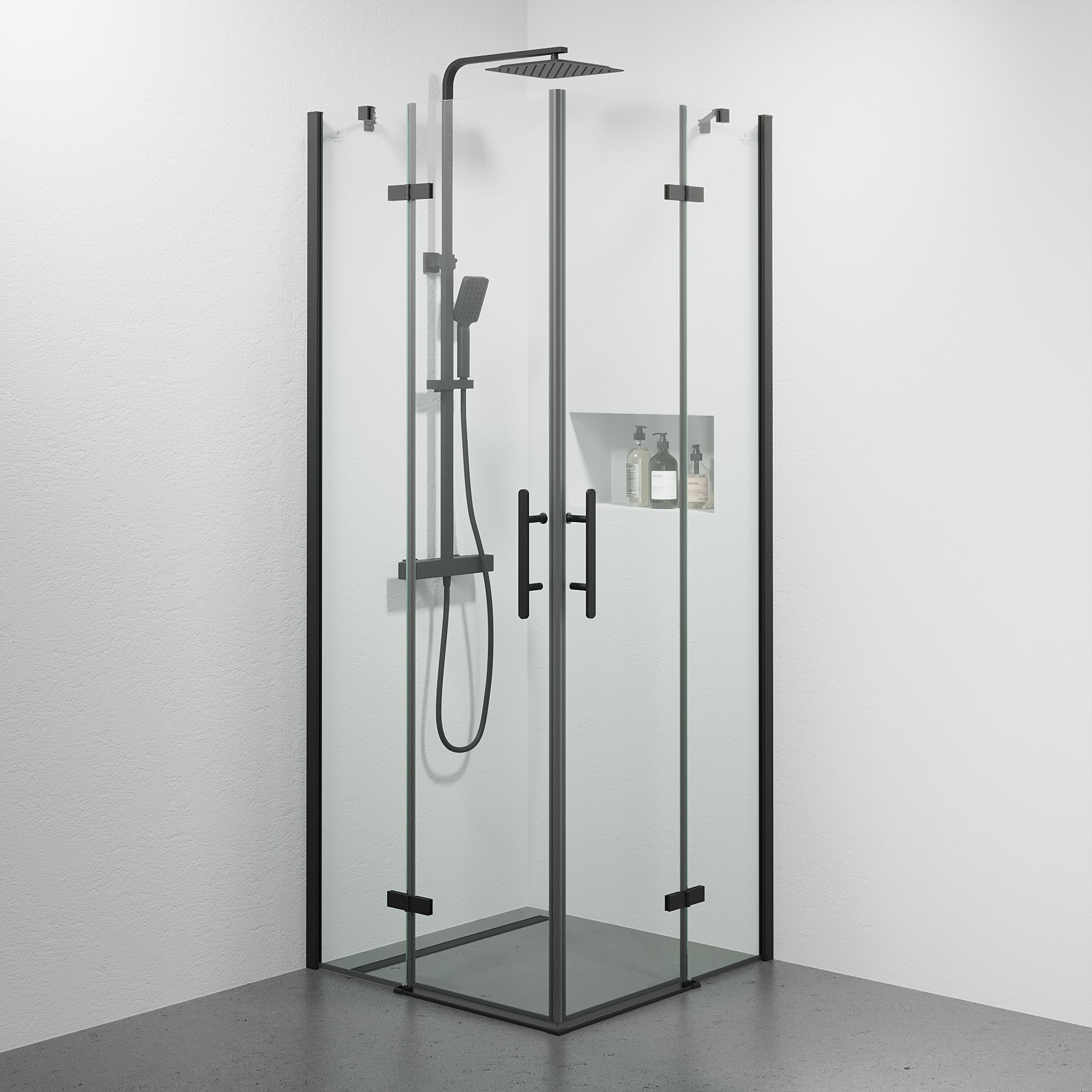 Rämen Duschhörn, Rak, Klarglas, Svart Profil - Duschhörna - BATH DELUXE - PRESTIGE - 42 - 080 - 01 - 02 - 02 - BATHDELUXE SWEDEN