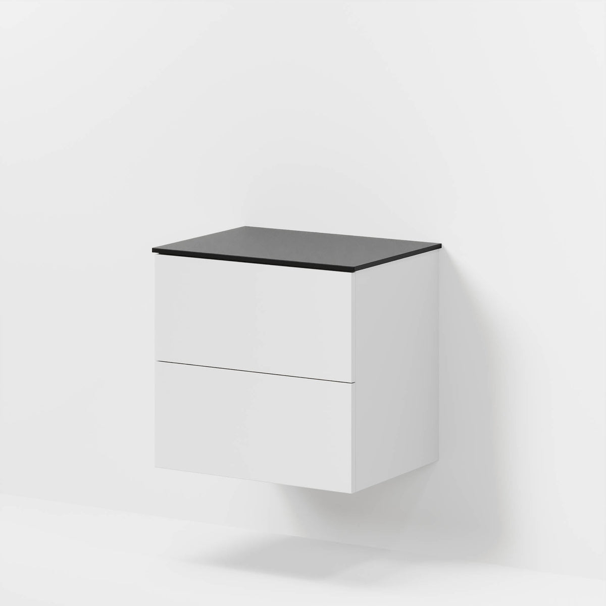Badrumsmöbel med klassiska fronter – 60x46x56 cm – matt vit – melaminbänkskiva i matt svart – Virklund - Tvättställsskåp - Bath Deluxe - 70-060-10-01-80 - BATHDELUXE SWEDEN