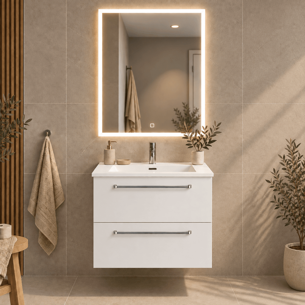 Badrumsmöbler med klassiska Fronter - 60x46x57 cm - matt vit - tvättställ i solid surface - Viborg - Tvättställsskåp - Bath Deluxe - Viborg - 70-060-52-01-80 - BATHDELUXE SWEDEN