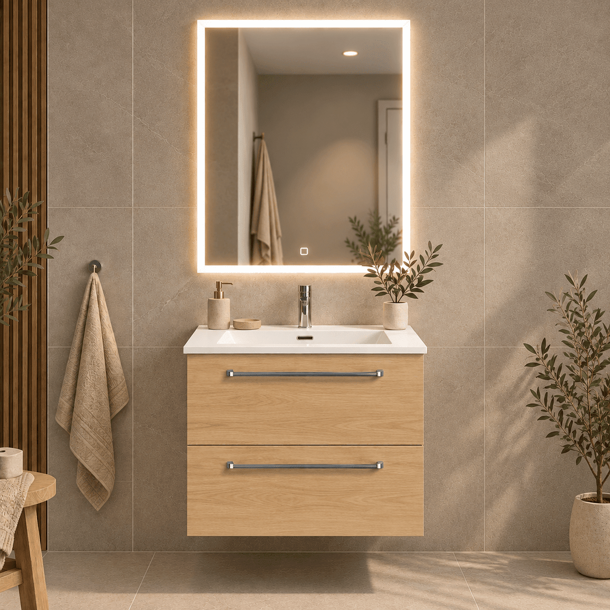 Badrumsmöbel med klassiska Fronter - 60x46x57 cm - ek - solid surface-tvättställ - Viborg - Tvättställsskåp - Bath Deluxe - Viborg - 70-060-52-86-80 - BATHDELUXE SWEDEN