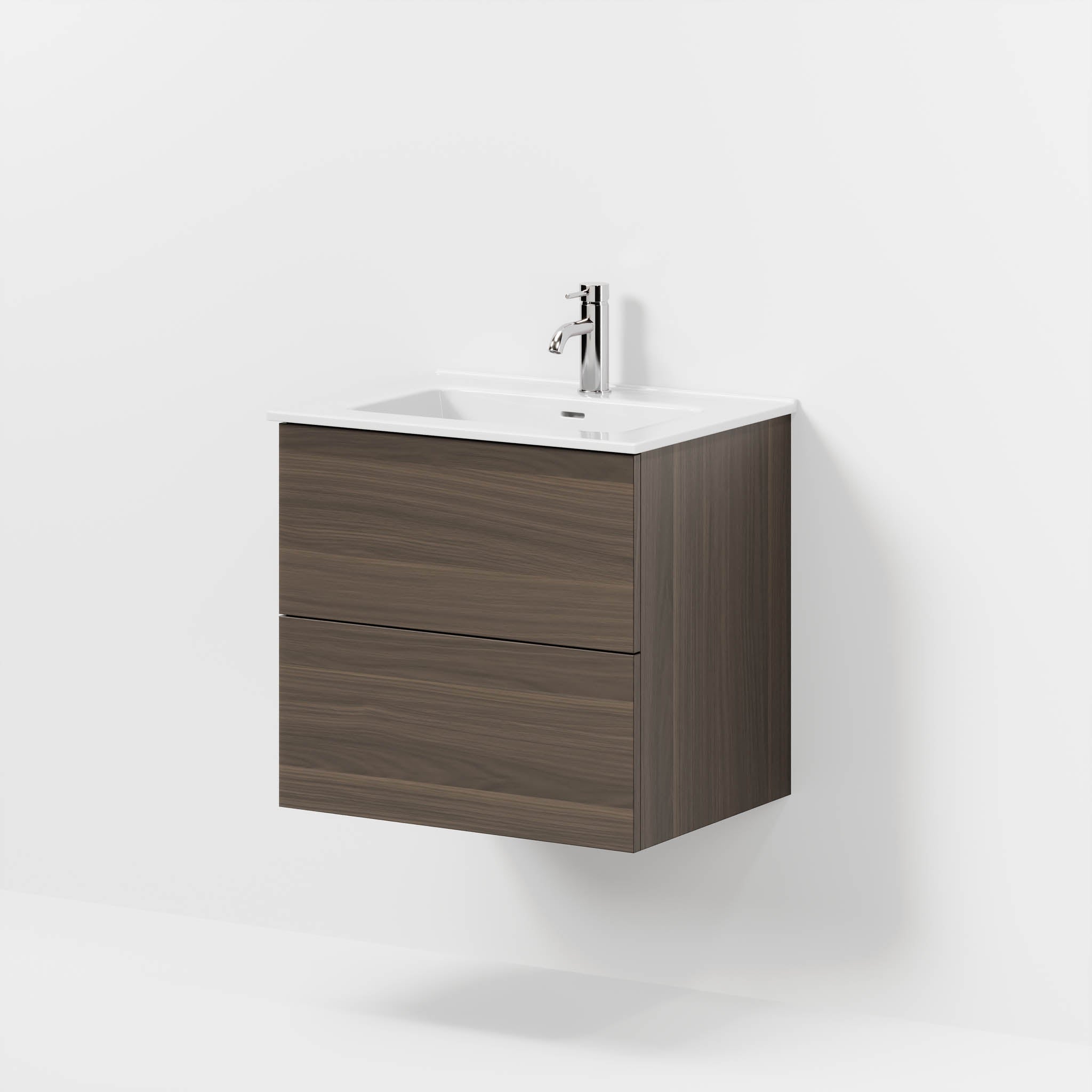 Badrumsmöbel med klassiska fronter - 60x46x57 cm - valnöt - vitt porslinstvättställ - Vestbjerg - Tvättställsskåp - Bath Deluxe - 70-060-54-84-80 - BATHDELUXE SWEDEN