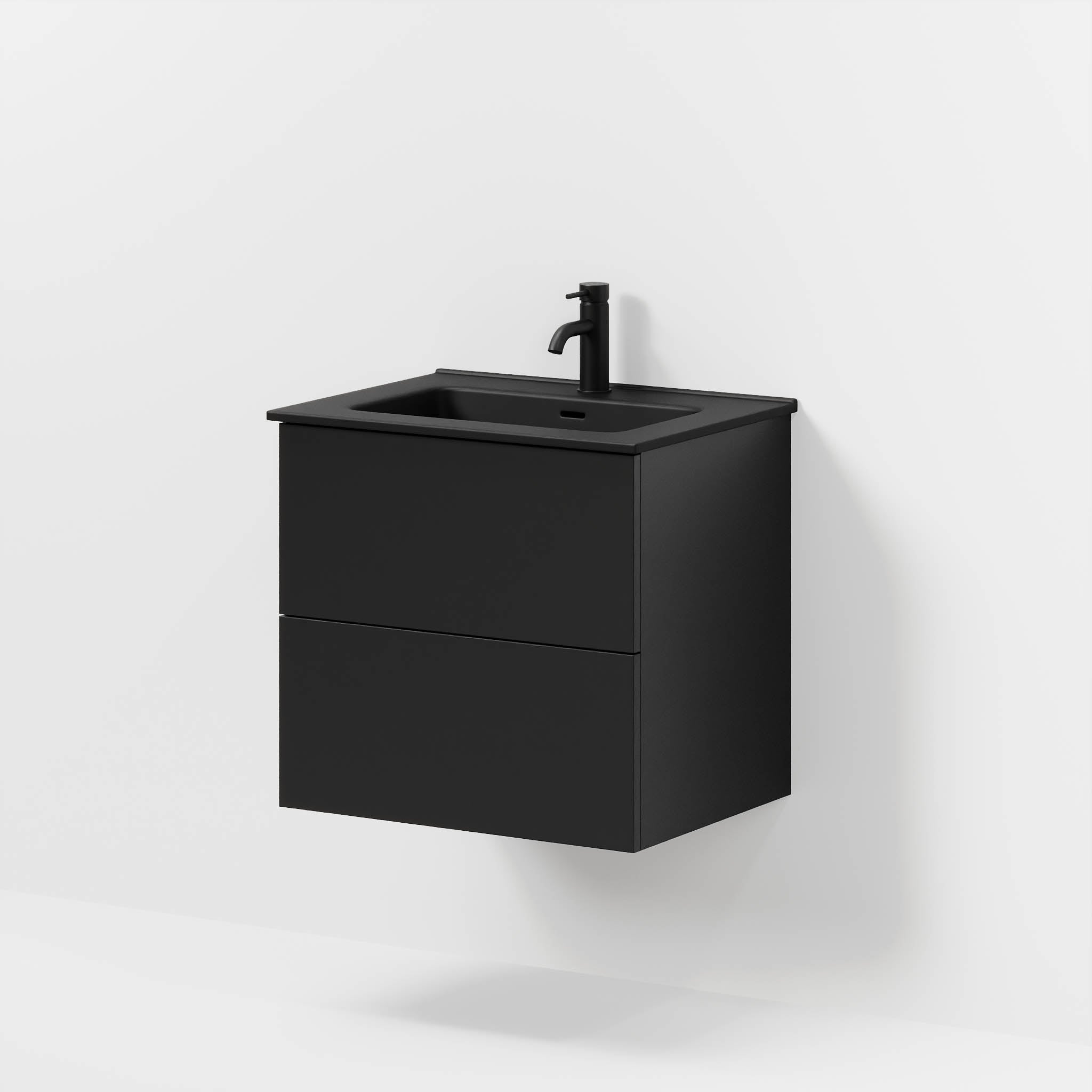 Badrumsmöbel med klassiska fronter - 60x46x57 cm - mattsvart - vitt porslinstvättställ - Vadum - Tvättställsskåp - Bath Deluxe - 70-060-56-02-80 - BATHDELUXE SWEDEN