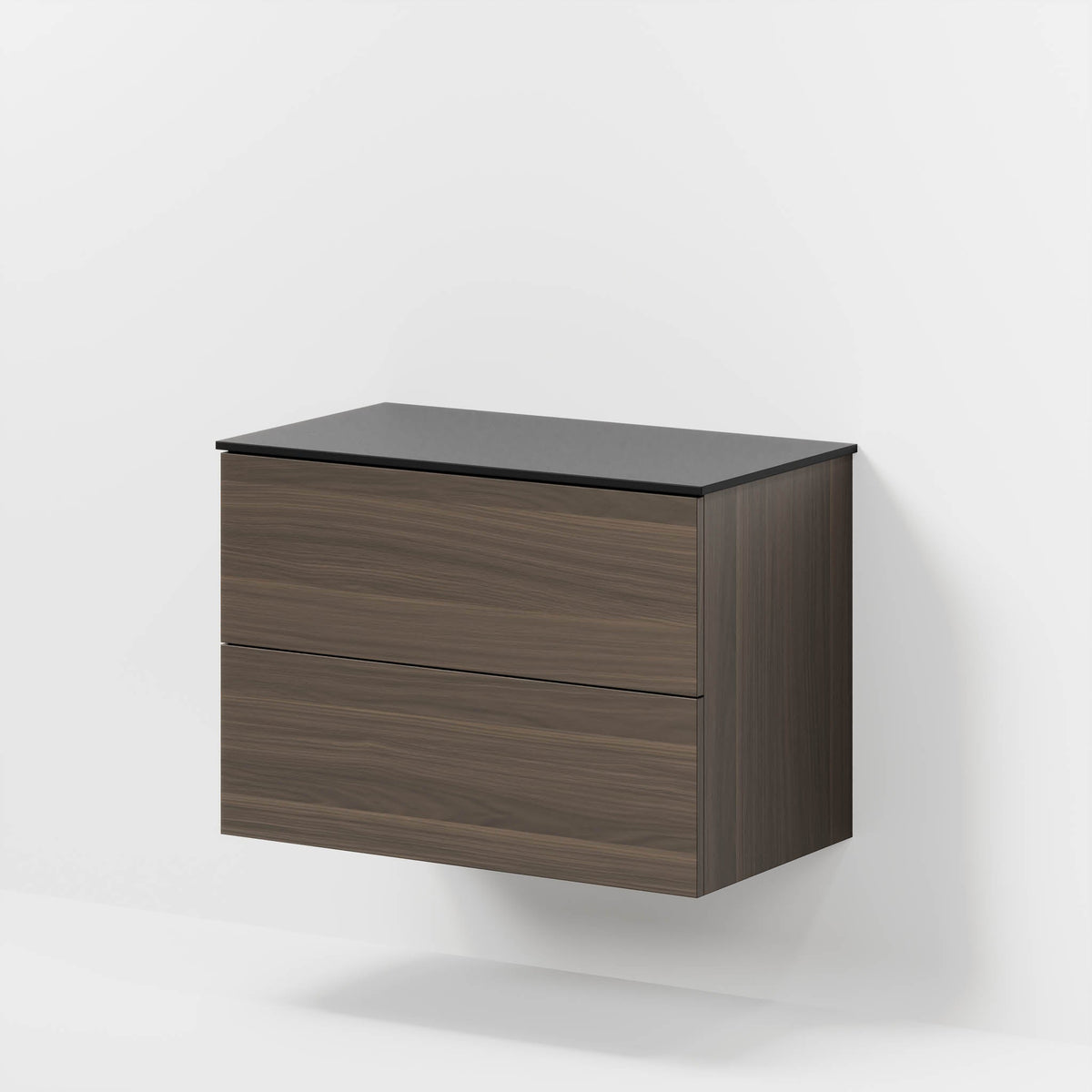 Badrumsmöbel med klassiska Fronter - 80x46x56 cm - valnöt - melaminbänkskiva i Matt svart - Virklund - Tvättställsskåp - Bath Deluxe - Virklund - 70-080-10-84-80 - BATHDELUXE SWEDEN