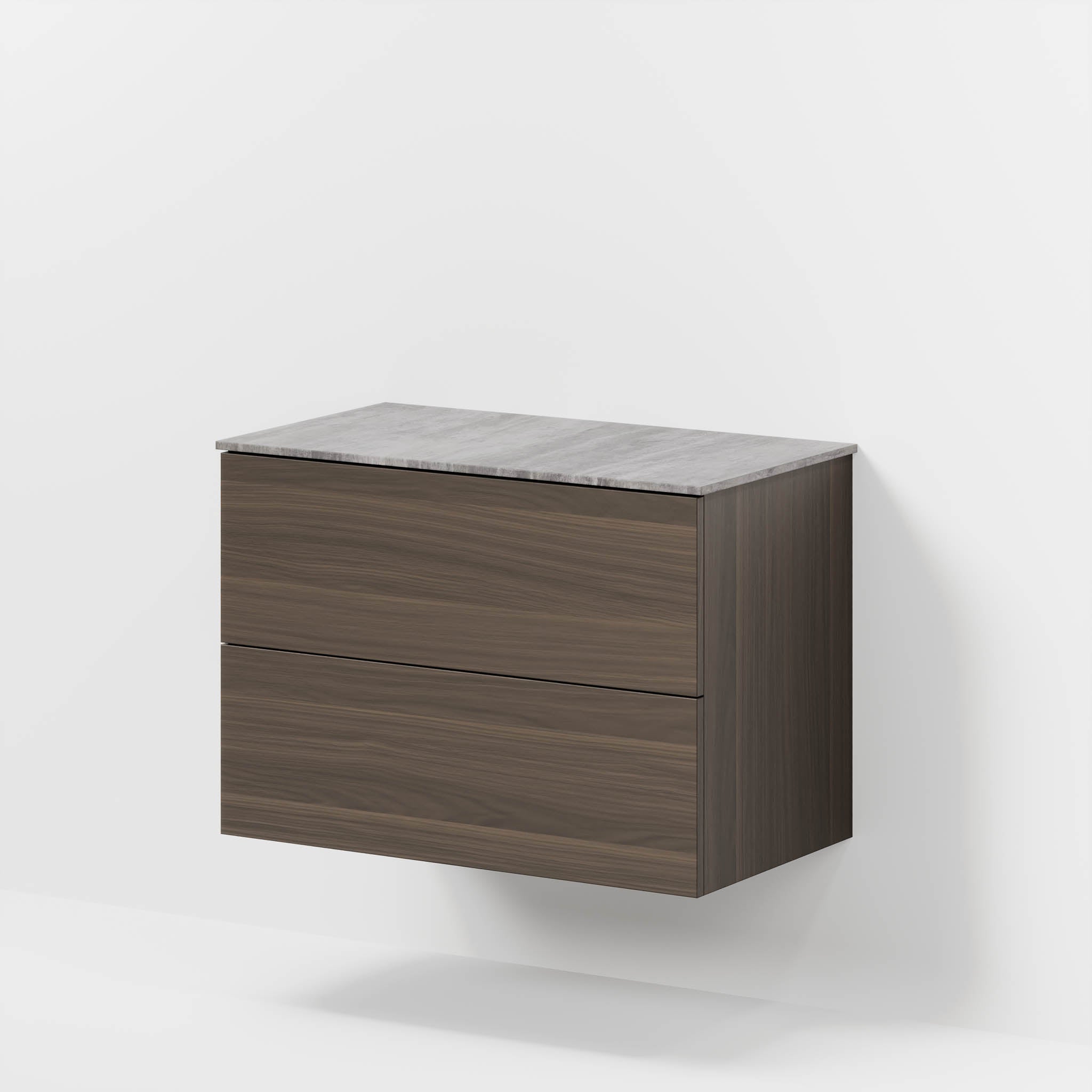 Badrumsmöbel med klassiska fronter – 80x46x56 cm – valnöt – melaminbänkskiva i betonglook – Vinderup - Tvättställsskåp - Bath Deluxe - 70-080-11-84-80 - BATHDELUXE SWEDEN