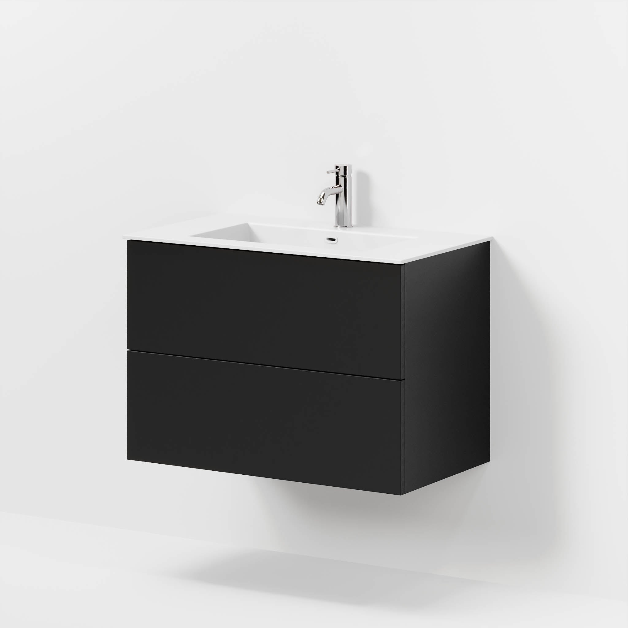 Badrumsmöbel med klassiska fronter - 80x46x57 cm - mattsvart - tvättställ i solid surface - Viborg - Tvättställsskåp - Bath Deluxe - 70-080-52-02-80 - BATHDELUXE SWEDEN