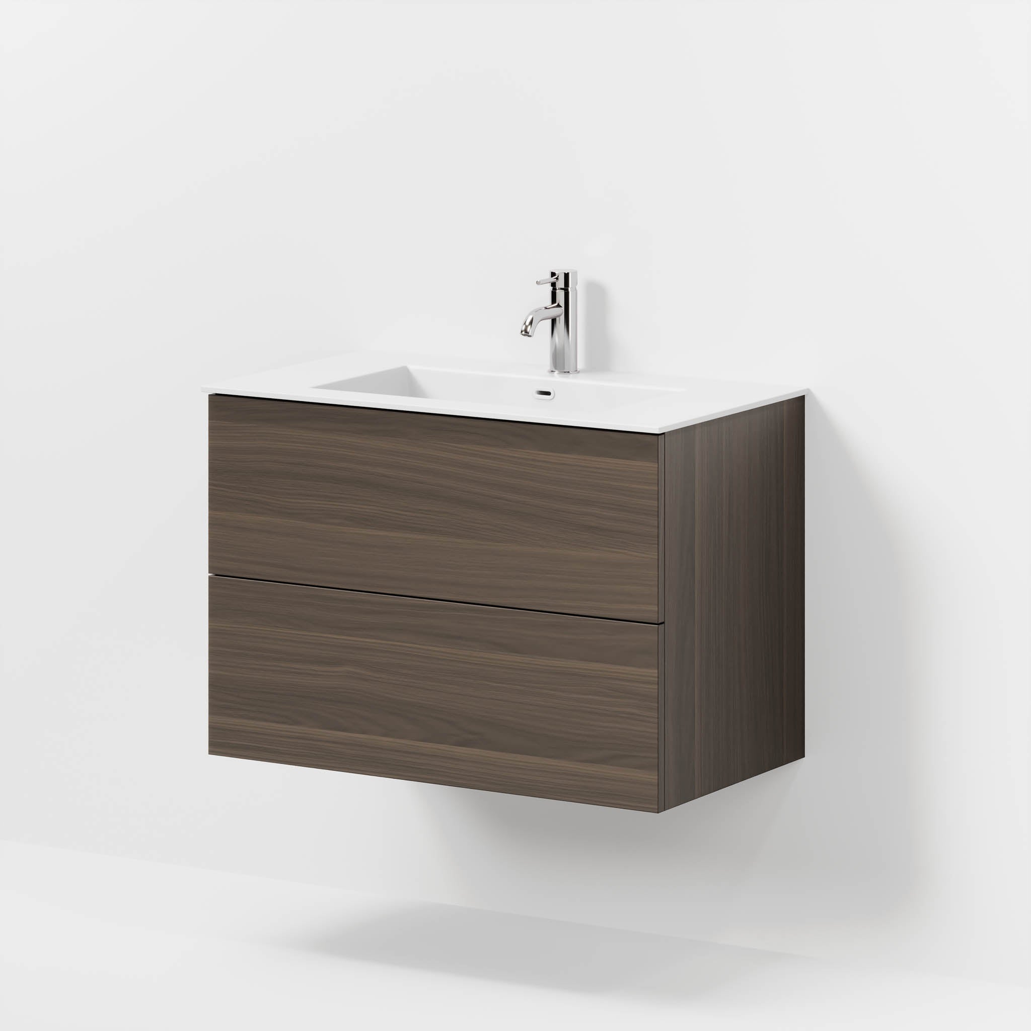 Badrumsmöbel med klassiska fronter - 80x46x57 cm - valnöt - tvättställ i solid surface - Viborg - Tvättställsskåp - Bath Deluxe - 70-080-52-84-80 - BATHDELUXE SWEDEN