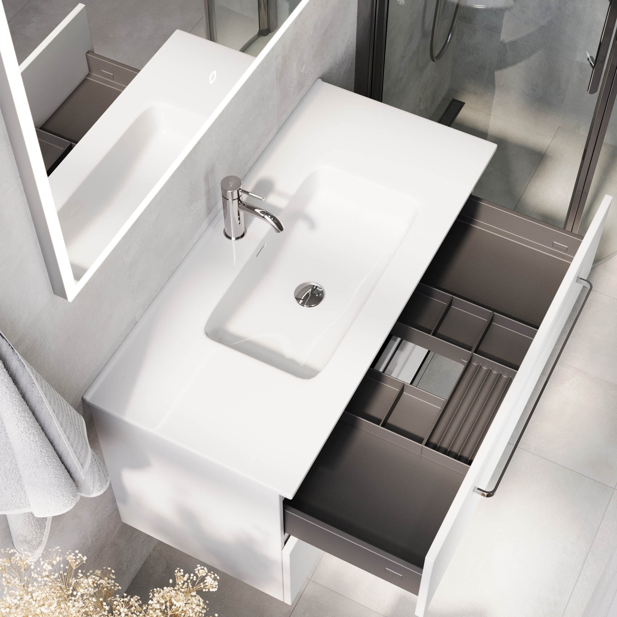 Voss Badrumsmöbel - Vit Matt - Badrumsmöbel - BATH DELUXE - PRESTIGE - 70-080-54-01-60 - BATHDELUXE SWEDEN