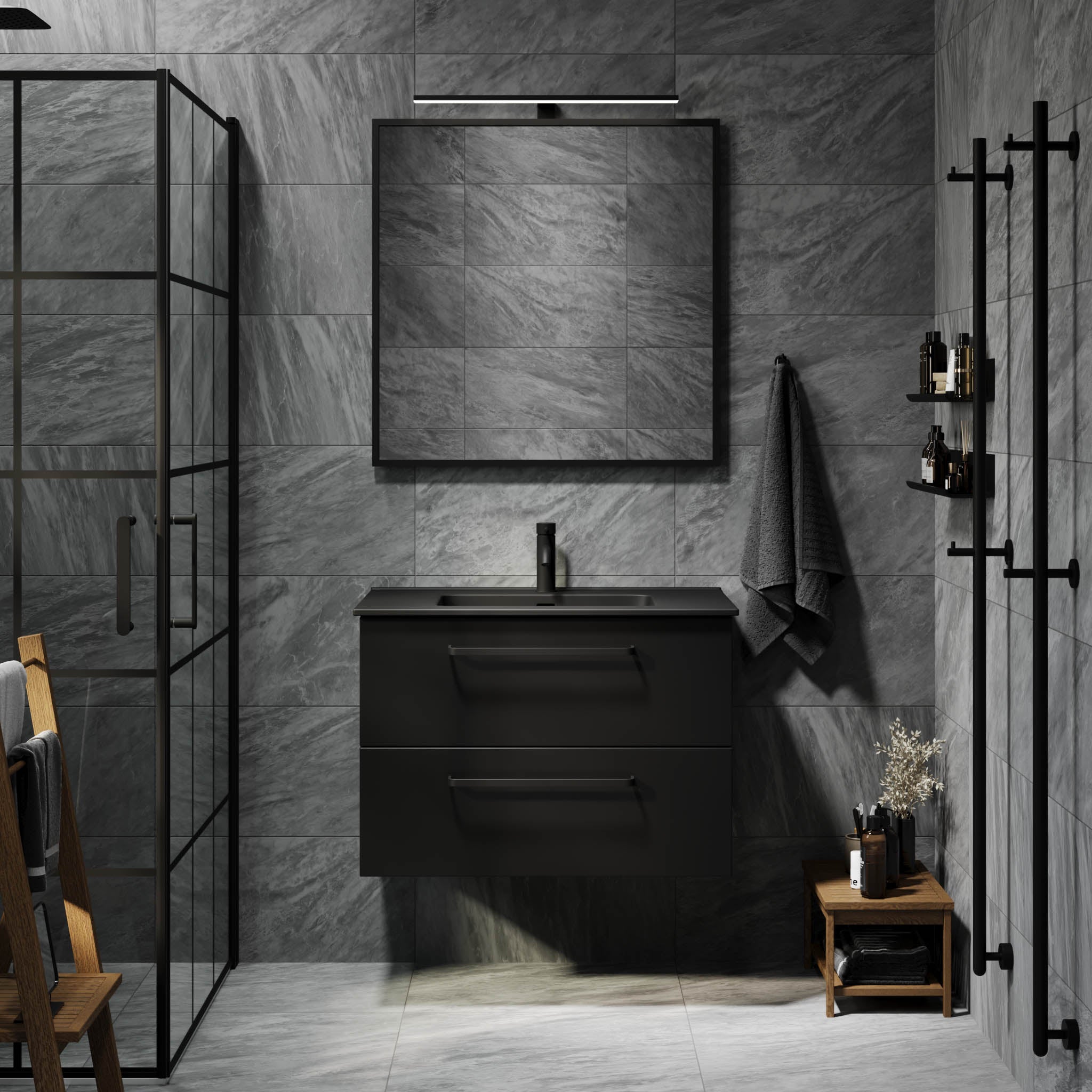 Vegsund Badrumsmöbel – Matt Svart med svarta handtag - Badrumsmöbel - BATH DELUXE - PRESTIGE - 70-080-56-02-60 - BATHDELUXE SWEDEN