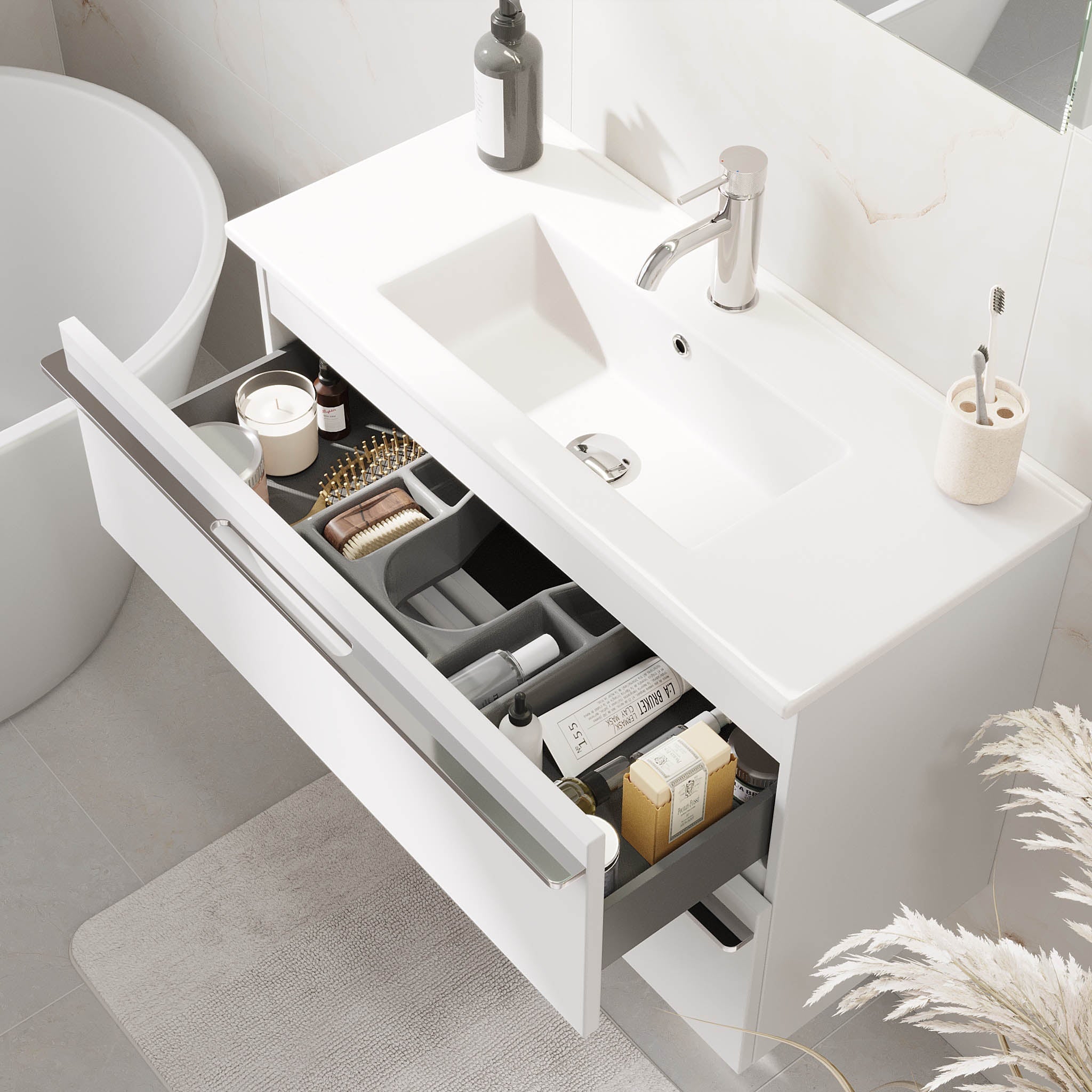 Verdal, Möbelset - Badställ &amp; Skåp, Vit Matta - 81 cm - Möbelset - Kod - BATH DELUXE - PRESTIGE - 70-080-70-01-31 - BATHDELUXE SWEDEN