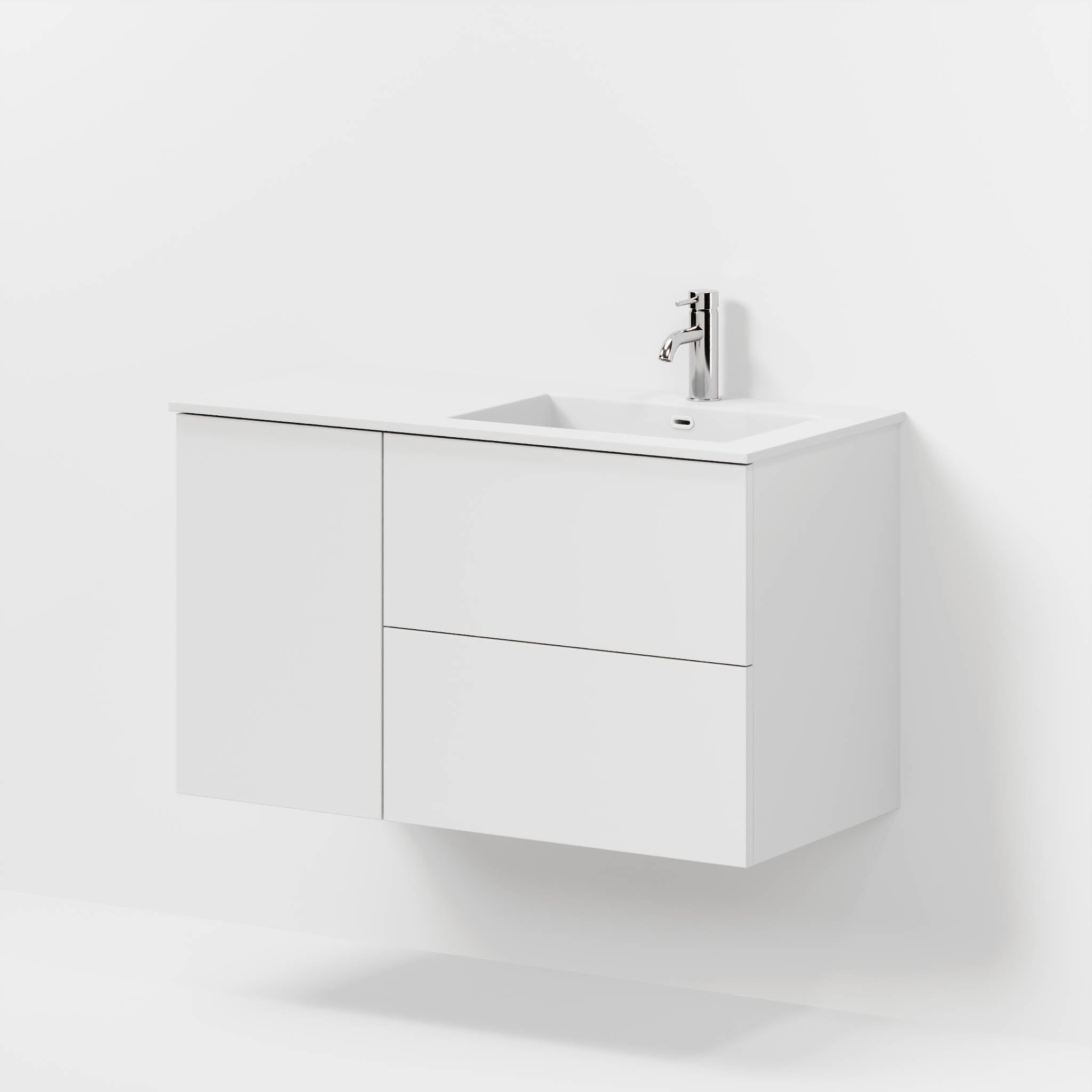 Badrumsmöbel med klassiska fronter - 95x46x57 cm - mattvit - högervänd tvättställ i solid surface - Viborg - Tvättställsskåp - Bath Deluxe - 70-095-52-01-81 - BATHDELUXE SWEDEN
