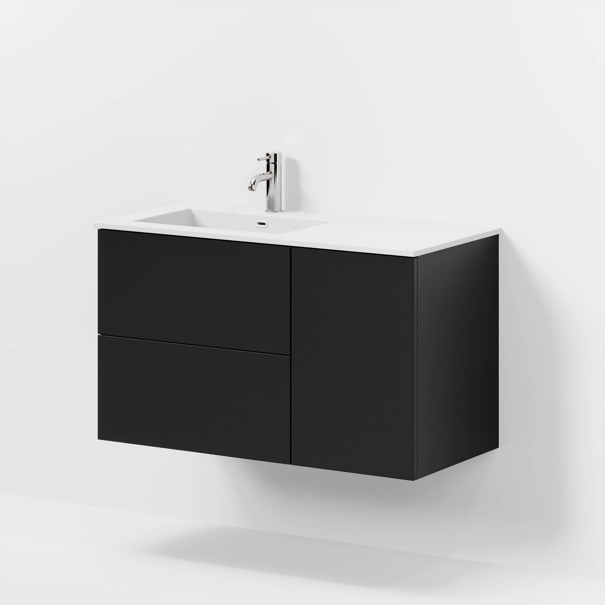 Badrumsmöbel med klassiska fronter - 95x46x57 cm - mattsvart - vänstervänd tvättställ i solid surface - Viborg - Tvättställsskåp - Bath Deluxe - 70-095-52-02-80 - BATHDELUXE SWEDEN