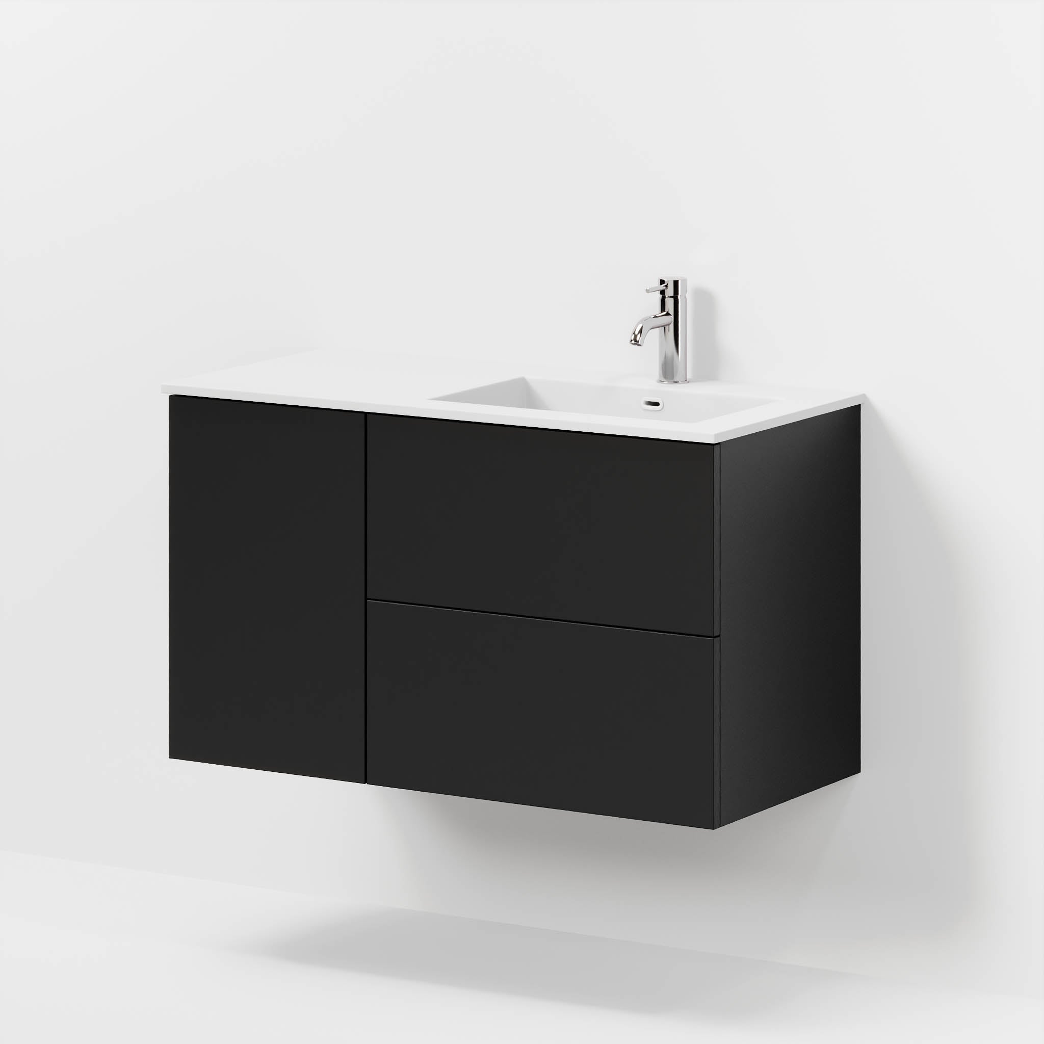 Badrumsmöbel med klassiska fronter - 95x46x57 cm - mattsvart - högervänd tvättställ i solid surface - Viborg - Tvättställsskåp - Bath Deluxe - 70-095-52-02-81 - BATHDELUXE SWEDEN