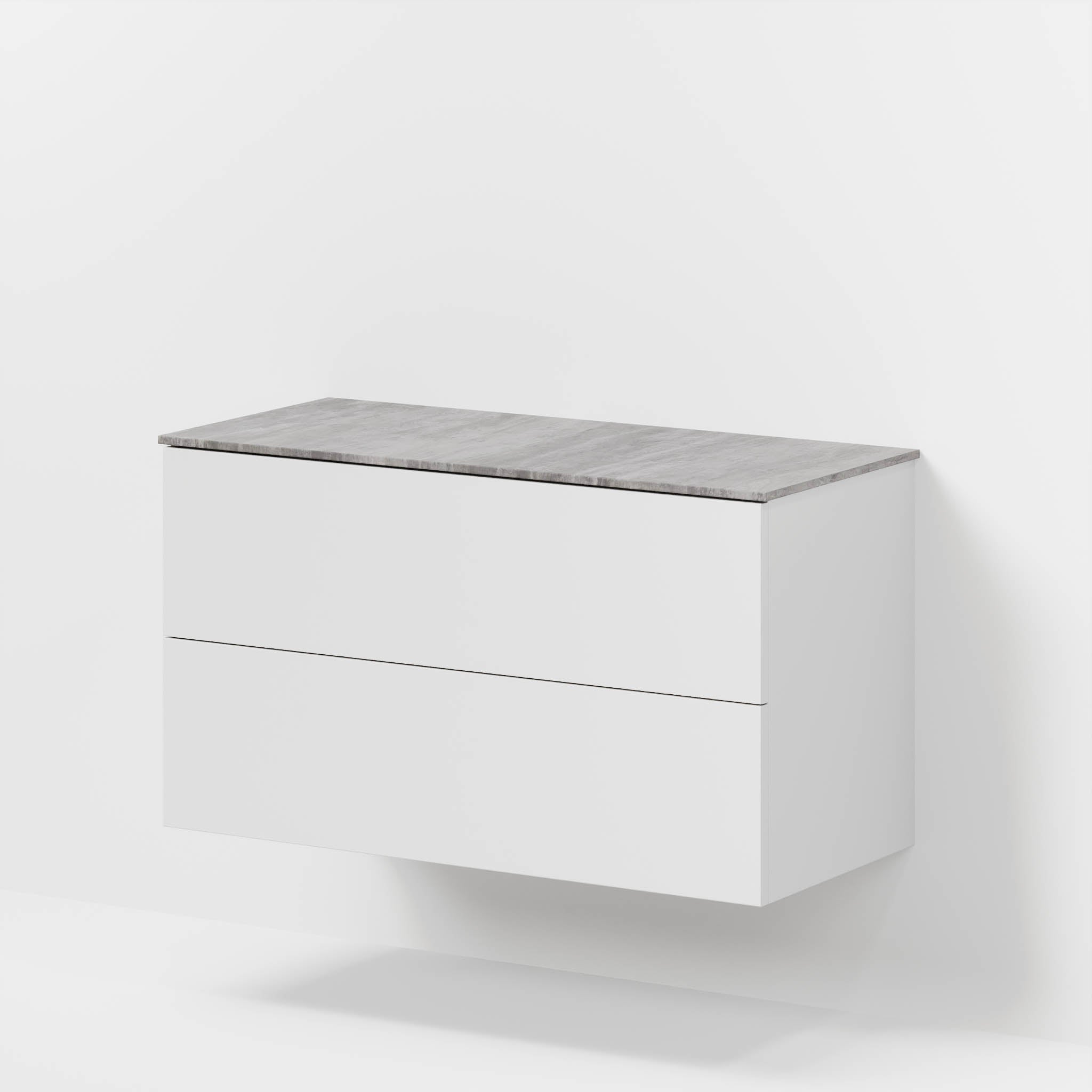Badrumsmöbel med klassiska fronter – 100x46x56 cm – matt vit – melaminbänkskiva i betonglook – Vinderup - Tvättställsskåp - Bath Deluxe - 70-100-11-01-80 - BATHDELUXE SWEDEN