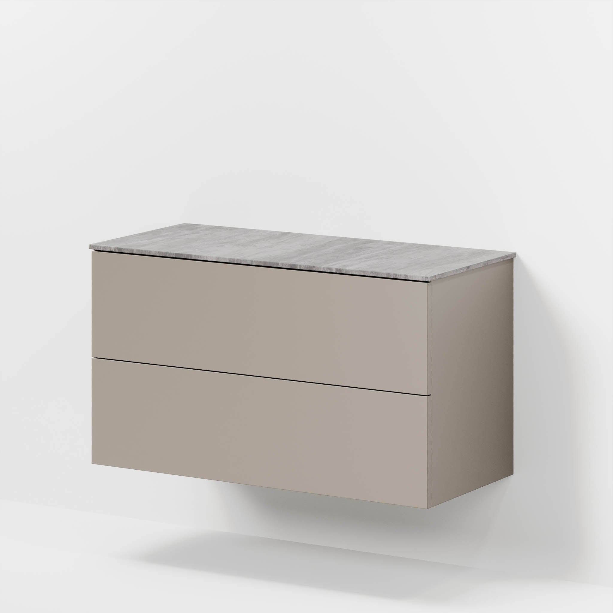 Badrumsmöbel med klassiska fronter –100x46x56 cm – dämpad sand – melaminbänkskiva i betonglook – Vinderup - Tvättställsskåp - Bath Deluxe - 70-100-11-30-80 - BATHDELUXE SWEDEN